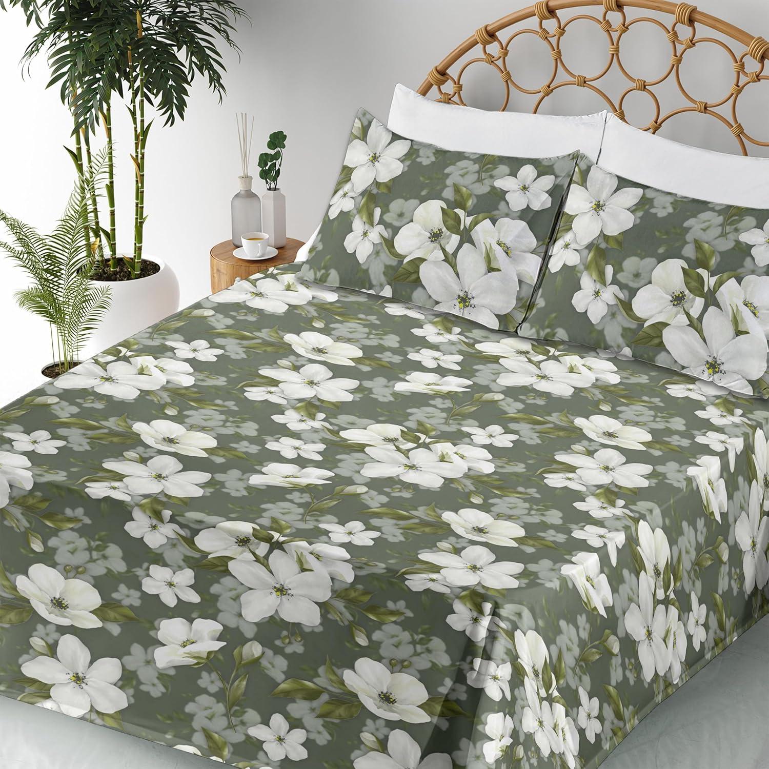 imageAmbesonne Spring Floral Sheet Set Valentines Day Concept Romantic Garden Flowers with Leaves Greenery Fitted and Flat Sheet with Pillowcases Bedding Accent 4 Piece Set Queen Seafoam Peach WhiteOff White Peacock Green