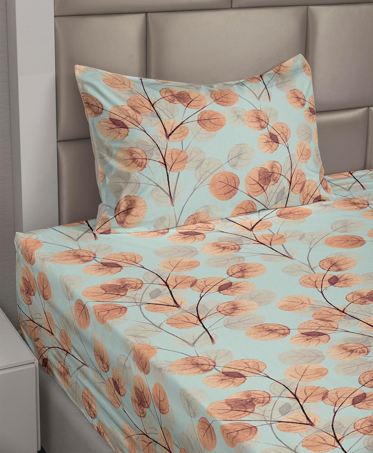 imageAmbesonne Spring Floral Sheet Set Valentines Day Concept Romantic Garden Flowers with Leaves Greenery Fitted and Flat Sheet with Pillowcases Bedding Accent 4 Piece Set Queen Seafoam Peach WhiteMint Green Burnt Sienna