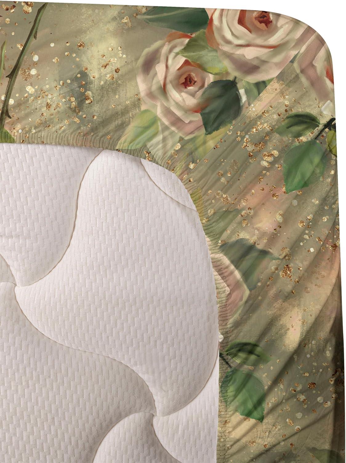imageAmbesonne Spring Floral Sheet Set Valentines Day Concept Romantic Garden Flowers with Leaves Greenery Fitted and Flat Sheet with Pillowcases Bedding Accent 4 Piece Set Queen Seafoam Peach WhiteKhaki Blush and Green