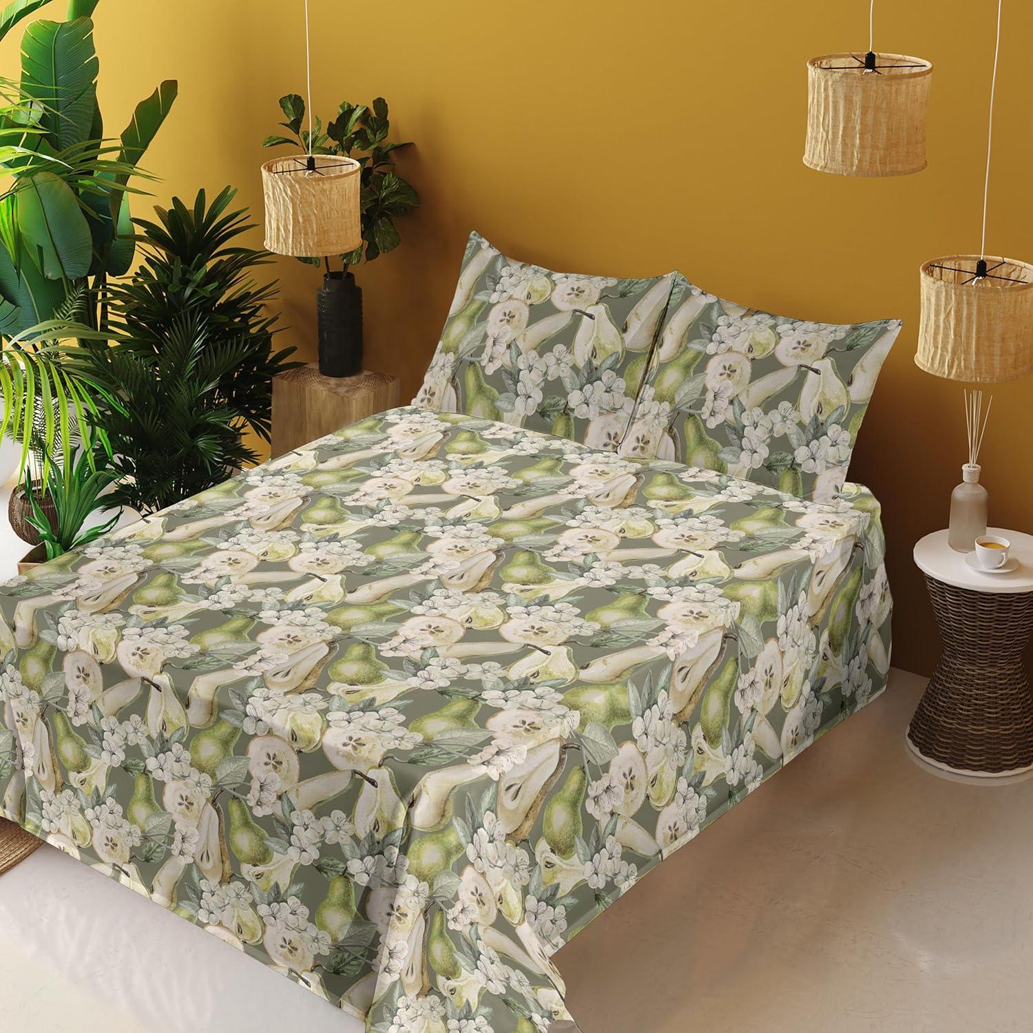 imageAmbesonne Spring Floral Sheet Set Valentines Day Concept Romantic Garden Flowers with Leaves Greenery Fitted and Flat Sheet with Pillowcases Bedding Accent 4 Piece Set Queen Seafoam Peach WhiteApple Green Champagne