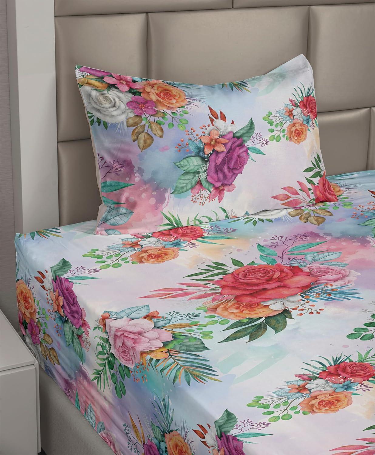 imageAmbesonne Spring Floral Sheet Set Valentines Day Concept Romantic Garden Flowers with Leaves Greenery Fitted and Flat Sheet with Pillowcases Bedding Accent 4 Piece Set Queen Seafoam Peach WhiteMulticolor Dark Coral