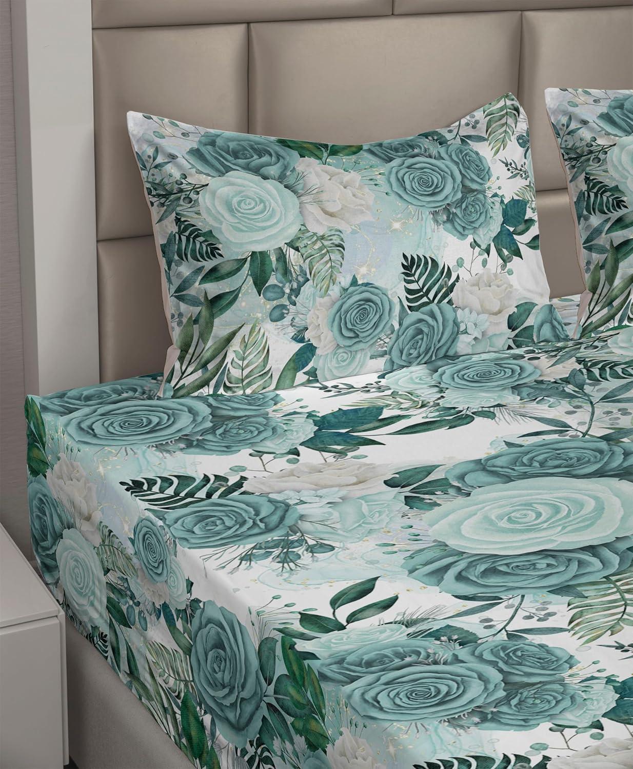 imageAmbesonne Spring Floral Sheet Set Valentines Day Concept Romantic Garden Flowers with Leaves Greenery Fitted and Flat Sheet with Pillowcases Bedding Accent 4 Piece Set Queen Seafoam Peach WhiteSea Green Mint Green