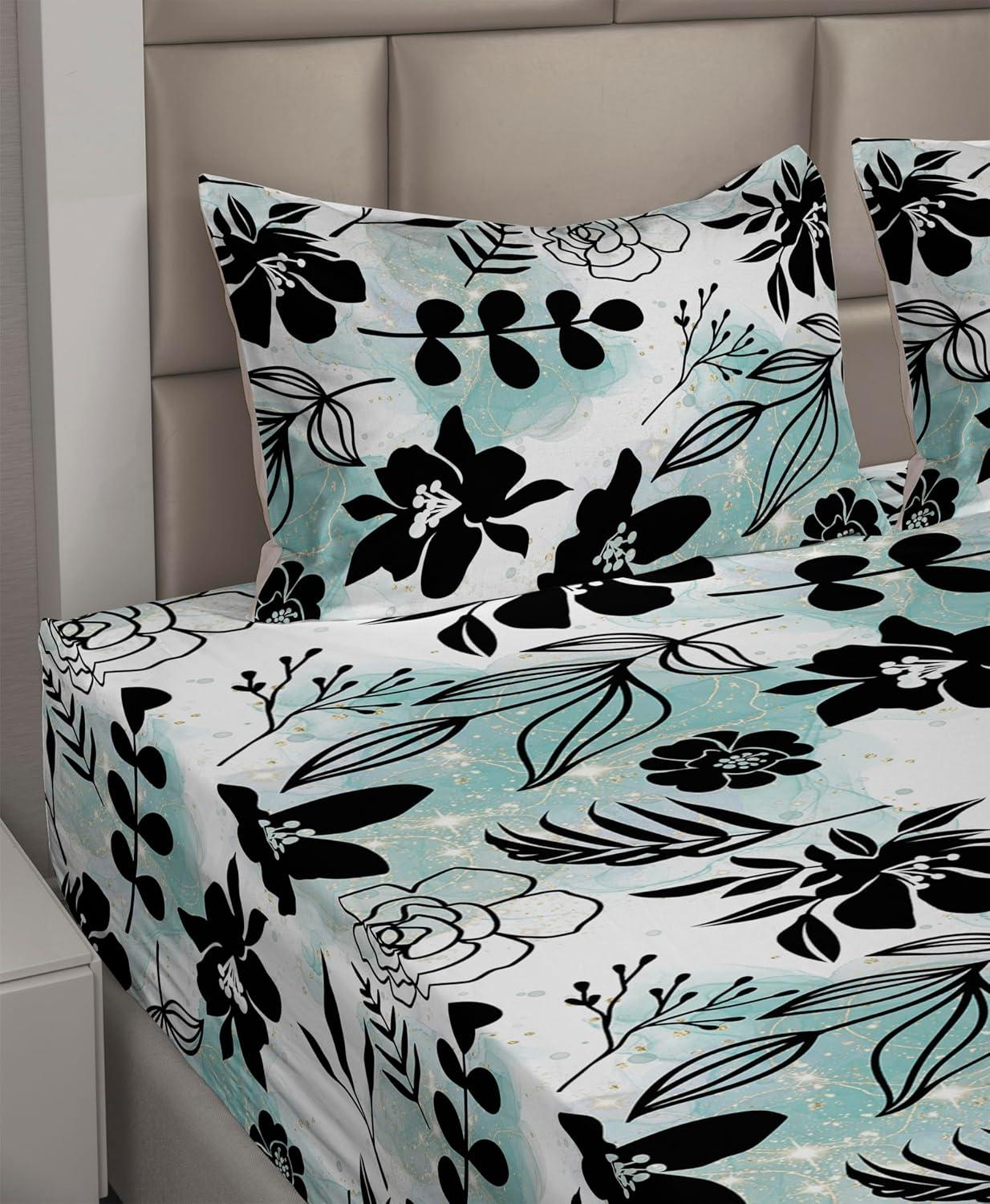imageAmbesonne Spring Floral Sheet Set Valentines Day Concept Romantic Garden Flowers with Leaves Greenery Fitted and Flat Sheet with Pillowcases Bedding Accent 4 Piece Set Queen Seafoam Peach WhiteDark Grey White