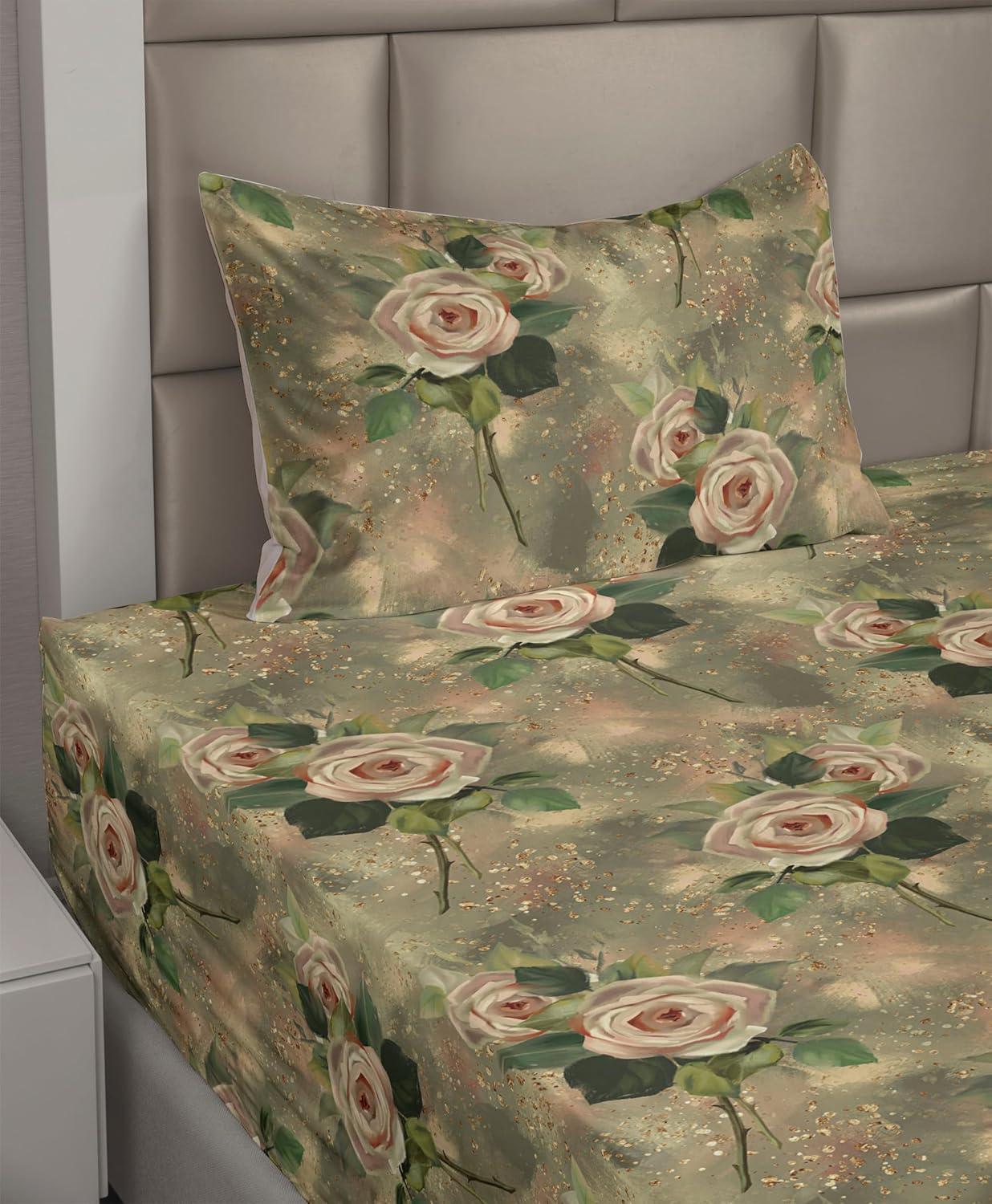 imageAmbesonne Spring Floral Sheet Set Valentines Day Concept Romantic Garden Flowers with Leaves Greenery Fitted and Flat Sheet with Pillowcases Bedding Accent 4 Piece Set Queen Seafoam Peach WhiteKhaki Blush and Green
