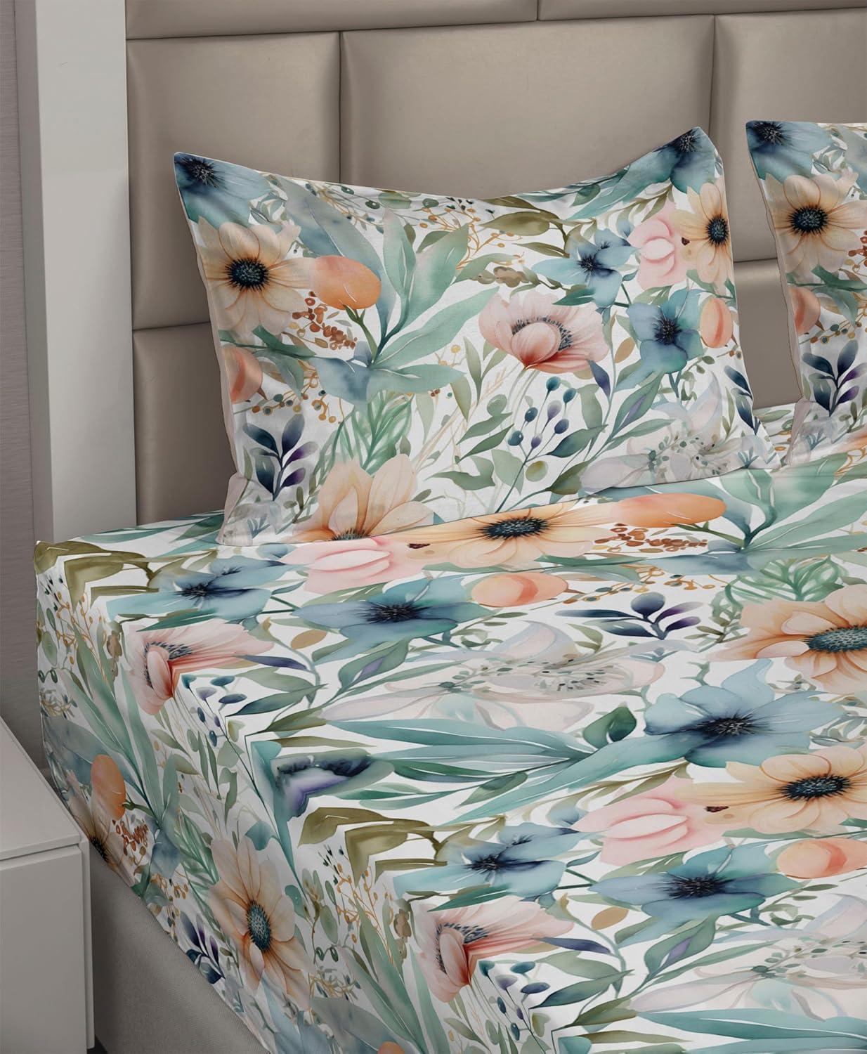 imageAmbesonne Spring Floral Sheet Set Valentines Day Concept Romantic Garden Flowers with Leaves Greenery Fitted and Flat Sheet with Pillowcases Bedding Accent 4 Piece Set Queen Seafoam Peach WhiteSeafoam Peach White