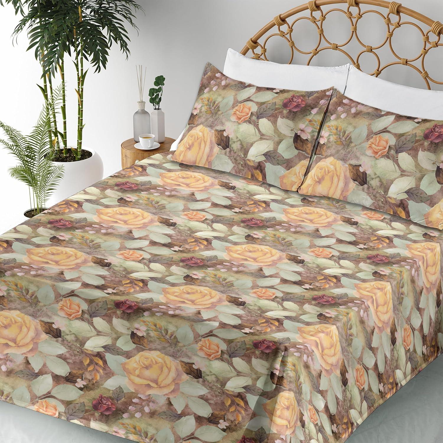 imageAmbesonne Spring Floral Sheet Set Valentines Day Concept Romantic Garden Flowers with Leaves Greenery Fitted and Flat Sheet with Pillowcases Bedding Accent 4 Piece Set Queen Seafoam Peach WhiteMustard Pistachio Green