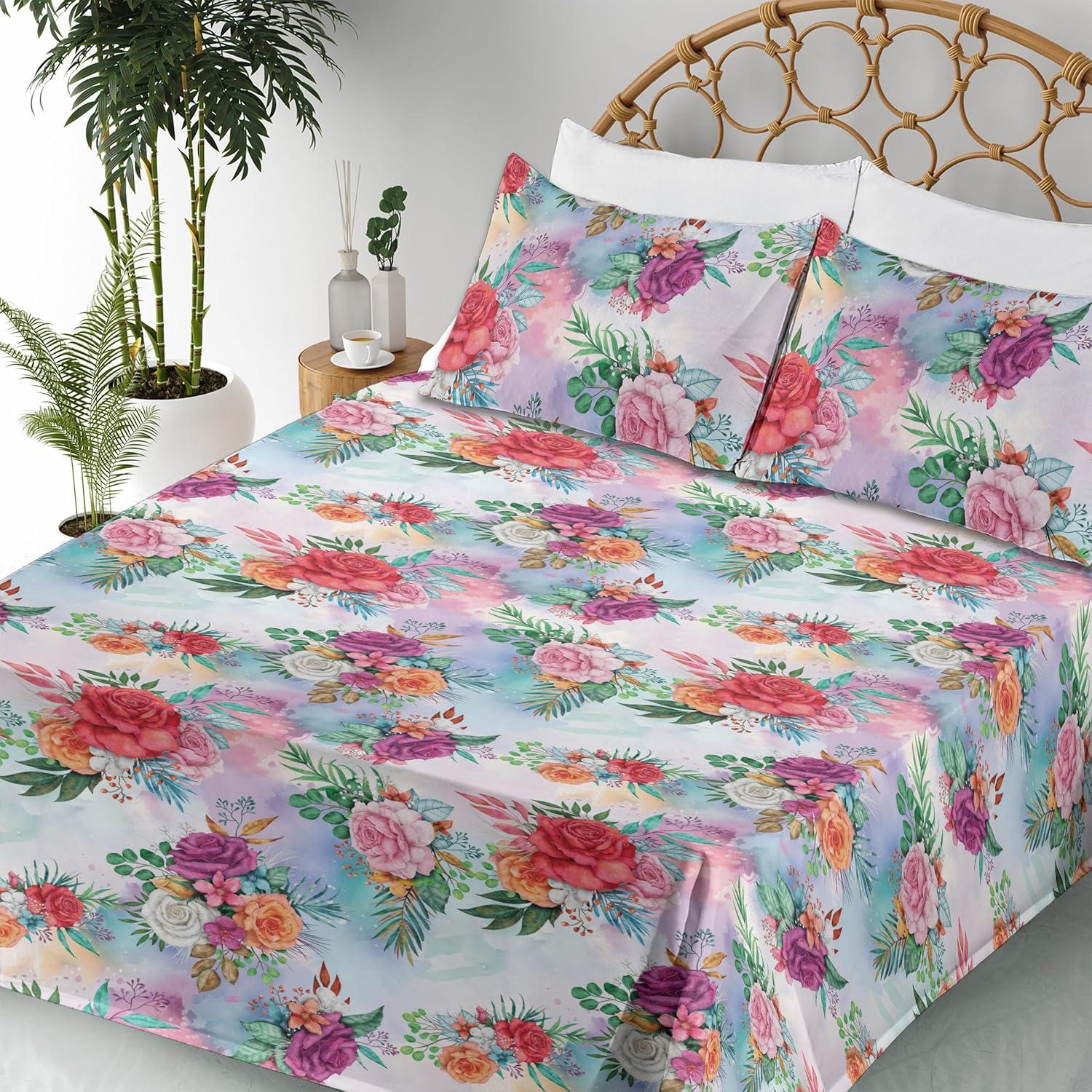 imageAmbesonne Spring Floral Sheet Set Valentines Day Concept Romantic Garden Flowers with Leaves Greenery Fitted and Flat Sheet with Pillowcases Bedding Accent 4 Piece Set Queen Seafoam Peach WhiteMulticolor Dark Coral