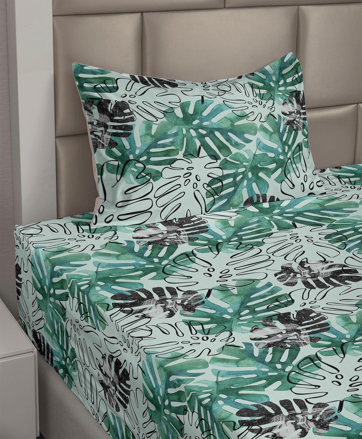 imageAmbesonne Spring Floral Sheet Set Valentines Day Concept Romantic Garden Flowers with Leaves Greenery Fitted and Flat Sheet with Pillowcases Bedding Accent 4 Piece Set Queen Seafoam Peach WhitePale Petrol Blue Grey