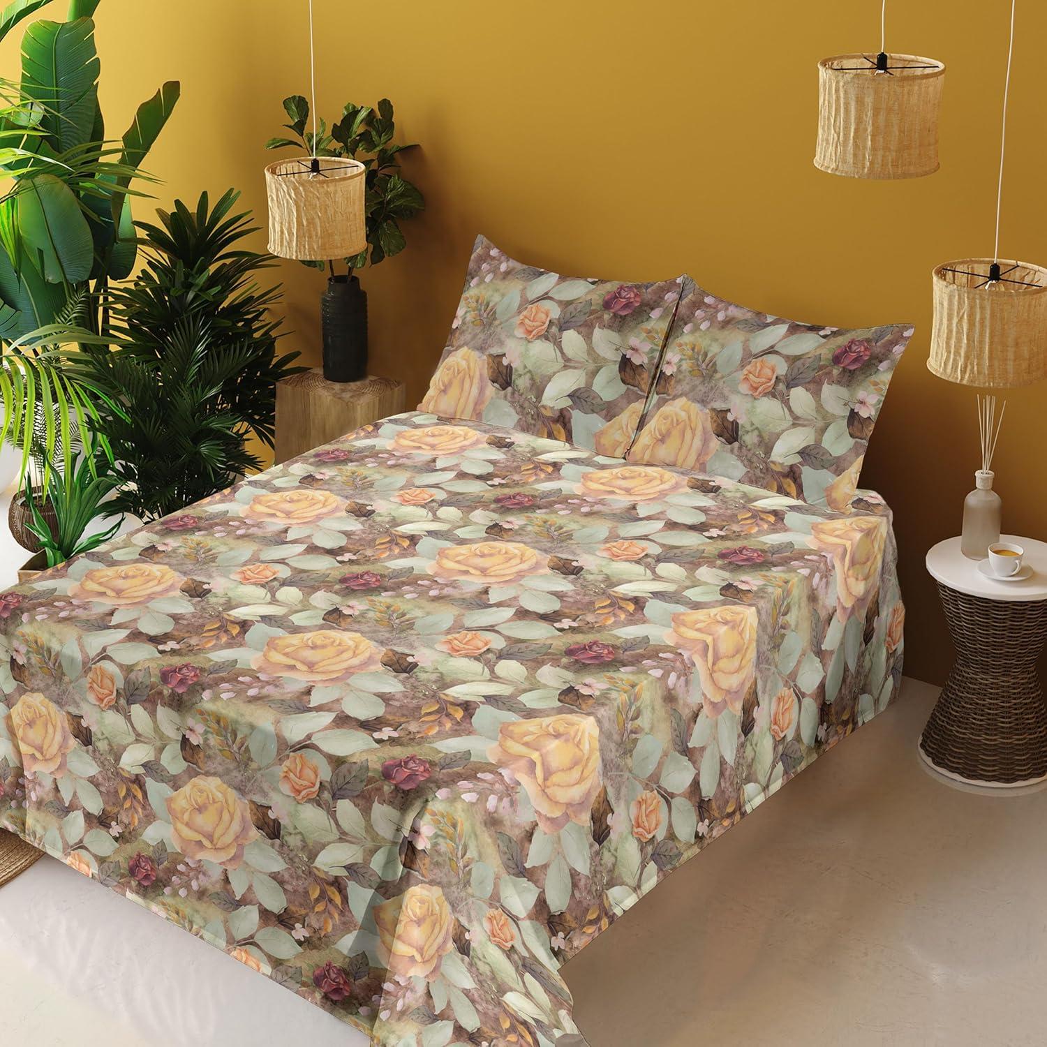 imageAmbesonne Spring Floral Sheet Set Valentines Day Concept Romantic Garden Flowers with Leaves Greenery Fitted and Flat Sheet with Pillowcases Bedding Accent 4 Piece Set Queen Seafoam Peach WhiteMustard Pistachio Green