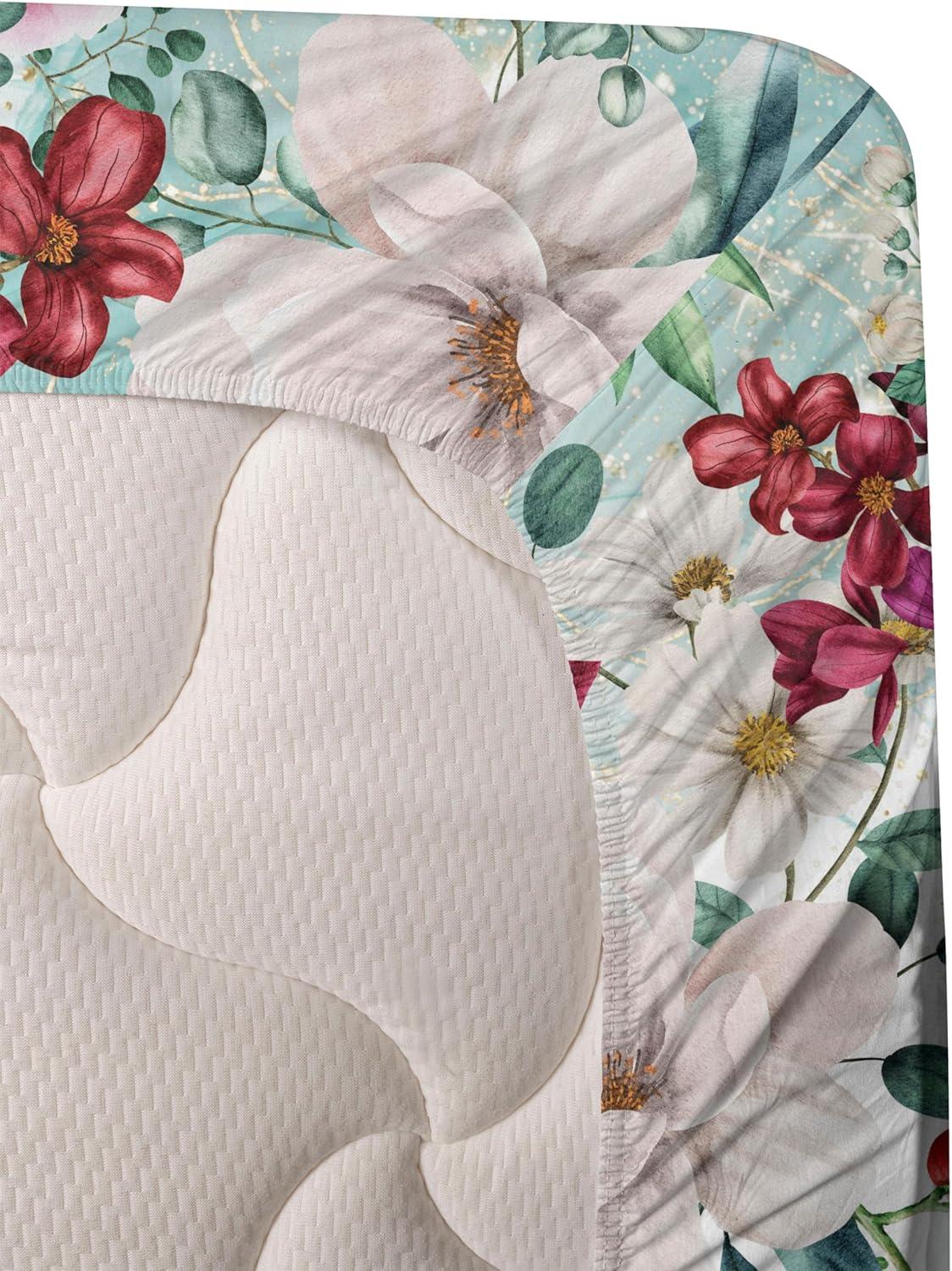 imageAmbesonne Spring Floral Sheet Set Valentines Day Concept Romantic Garden Flowers with Leaves Greenery Fitted and Flat Sheet with Pillowcases Bedding Accent 4 Piece Set Queen Seafoam Peach WhiteJade Green Burnt Sienna