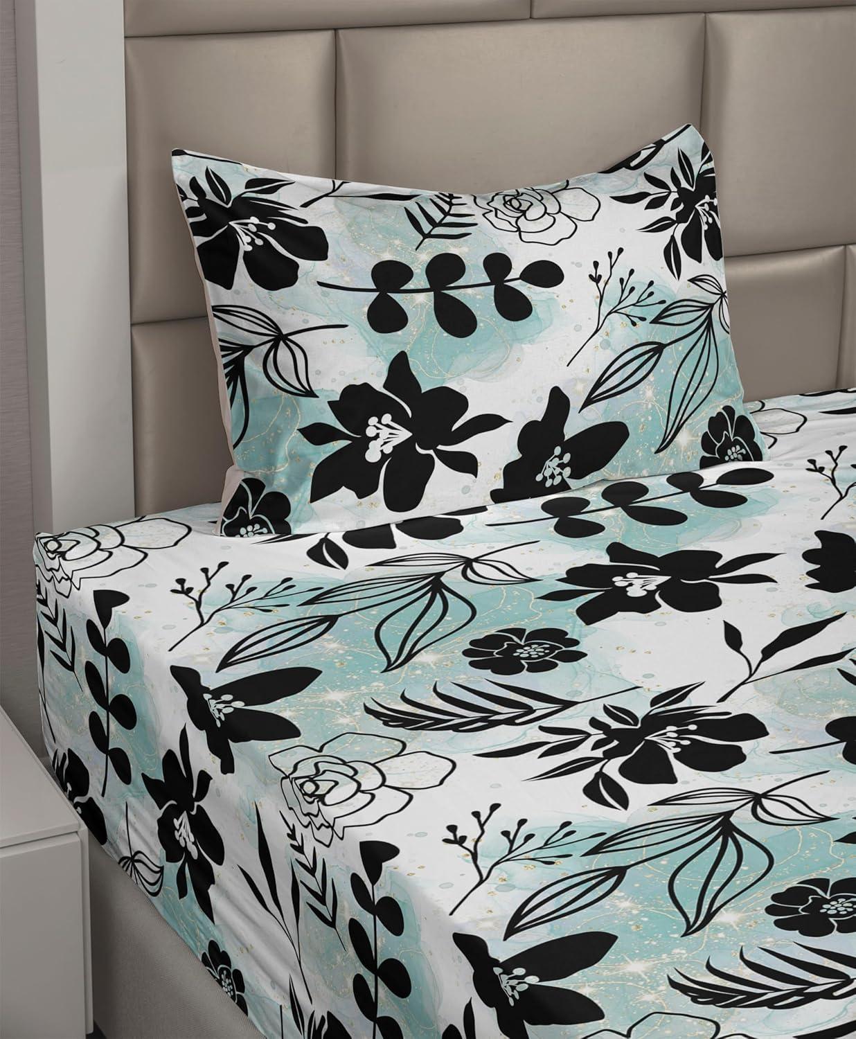 imageAmbesonne Spring Floral Sheet Set Valentines Day Concept Romantic Garden Flowers with Leaves Greenery Fitted and Flat Sheet with Pillowcases Bedding Accent 4 Piece Set Queen Seafoam Peach WhiteDark Grey White