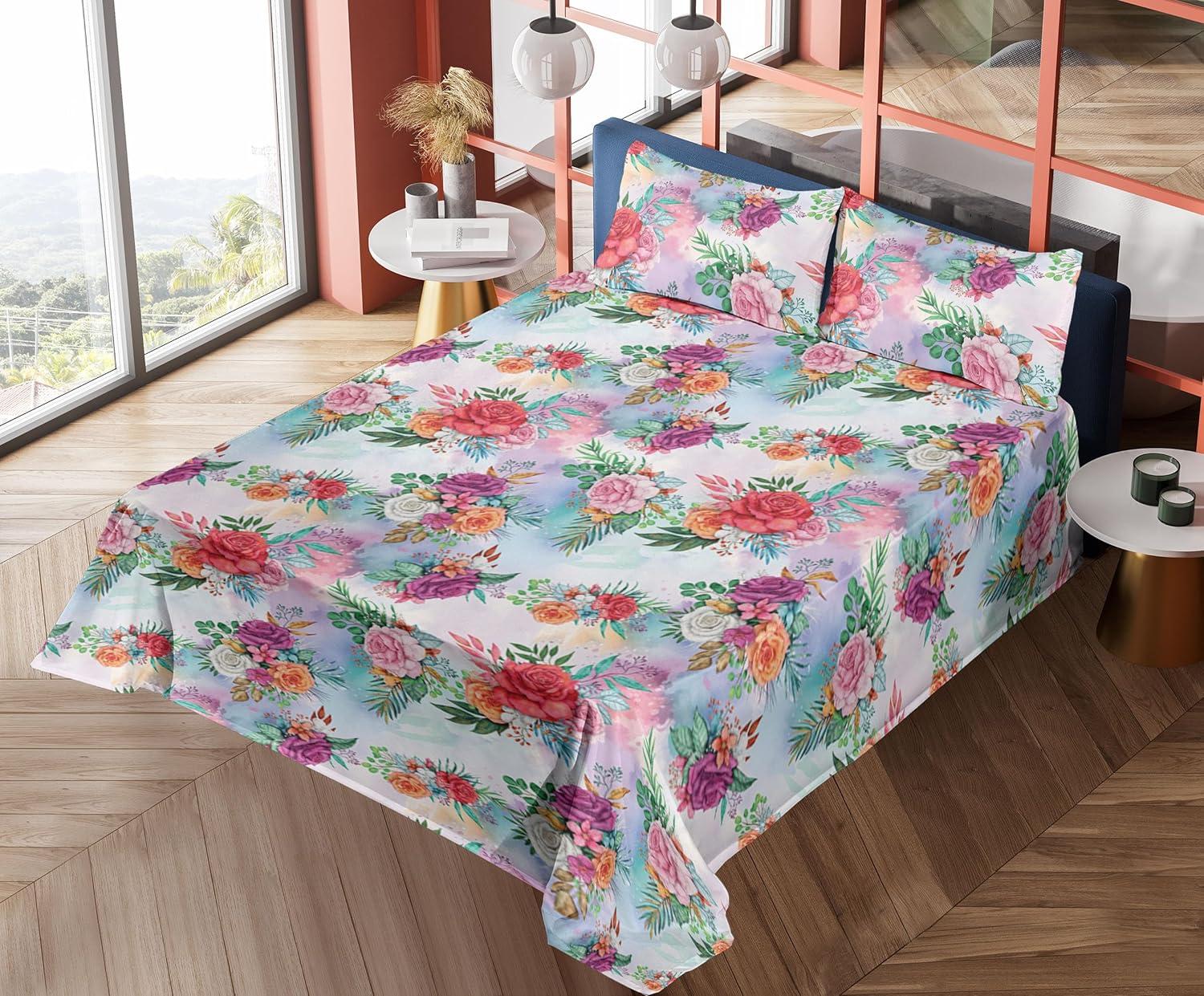 imageAmbesonne Spring Floral Sheet Set Valentines Day Concept Romantic Garden Flowers with Leaves Greenery Fitted and Flat Sheet with Pillowcases Bedding Accent 4 Piece Set Queen Seafoam Peach WhiteMulticolor Dark Coral