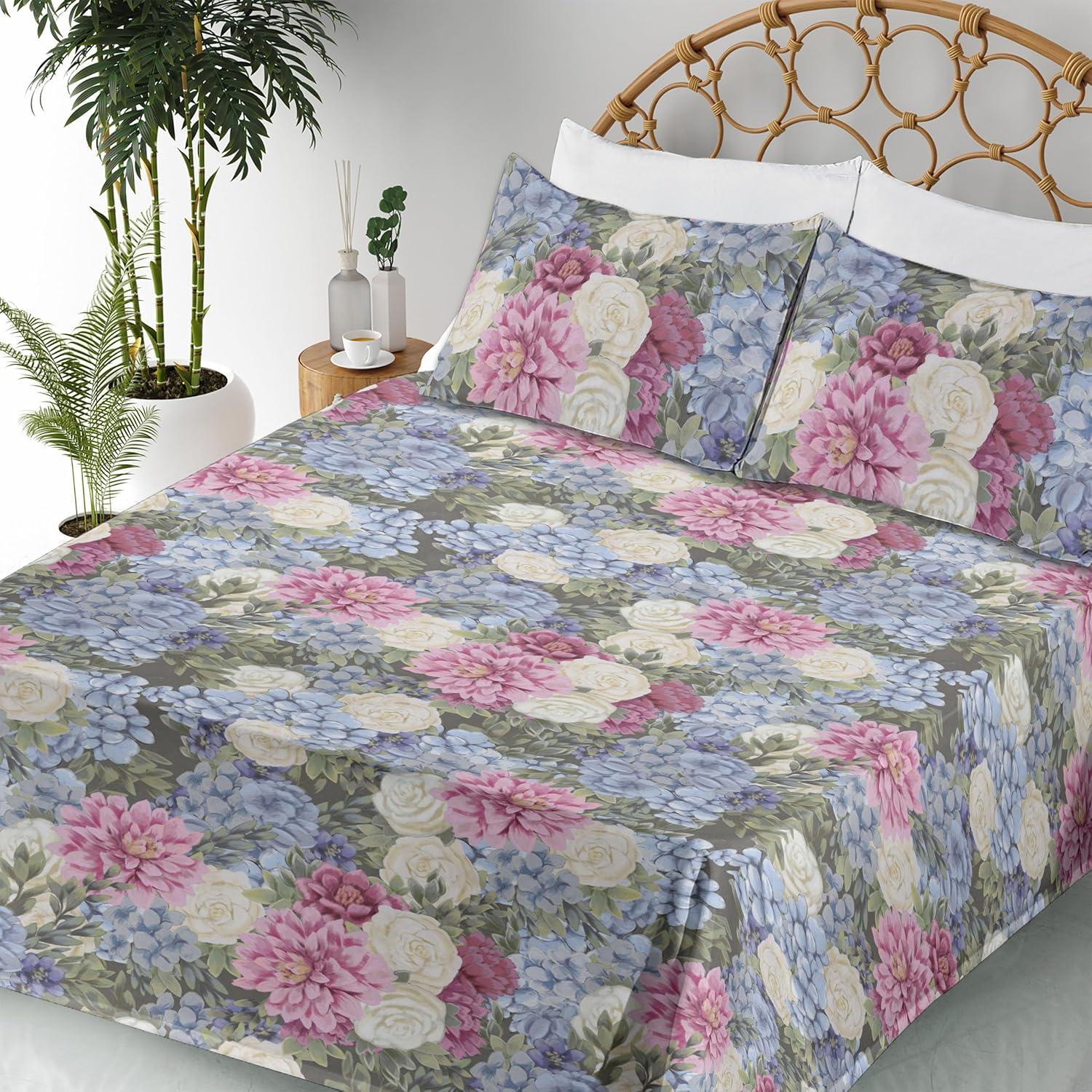 imageAmbesonne Spring Floral Sheet Set Valentines Day Concept Romantic Garden Flowers with Leaves Greenery Fitted and Flat Sheet with Pillowcases Bedding Accent 4 Piece Set Queen Seafoam Peach WhiteMauve Taupe Ceil Blue