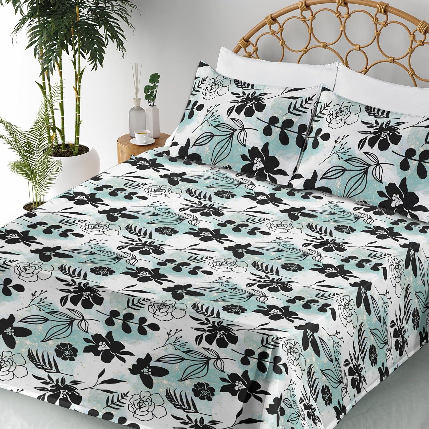 imageAmbesonne Spring Floral Sheet Set Valentines Day Concept Romantic Garden Flowers with Leaves Greenery Fitted and Flat Sheet with Pillowcases Bedding Accent 4 Piece Set Queen Seafoam Peach WhiteDark Grey White
