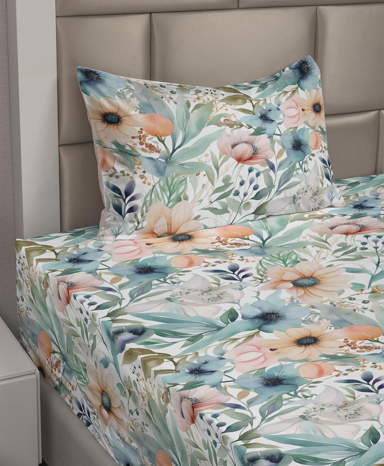 imageAmbesonne Spring Floral Sheet Set Valentines Day Concept Romantic Garden Flowers with Leaves Greenery Fitted and Flat Sheet with Pillowcases Bedding Accent 4 Piece Set Queen Seafoam Peach WhiteSeafoam Peach White