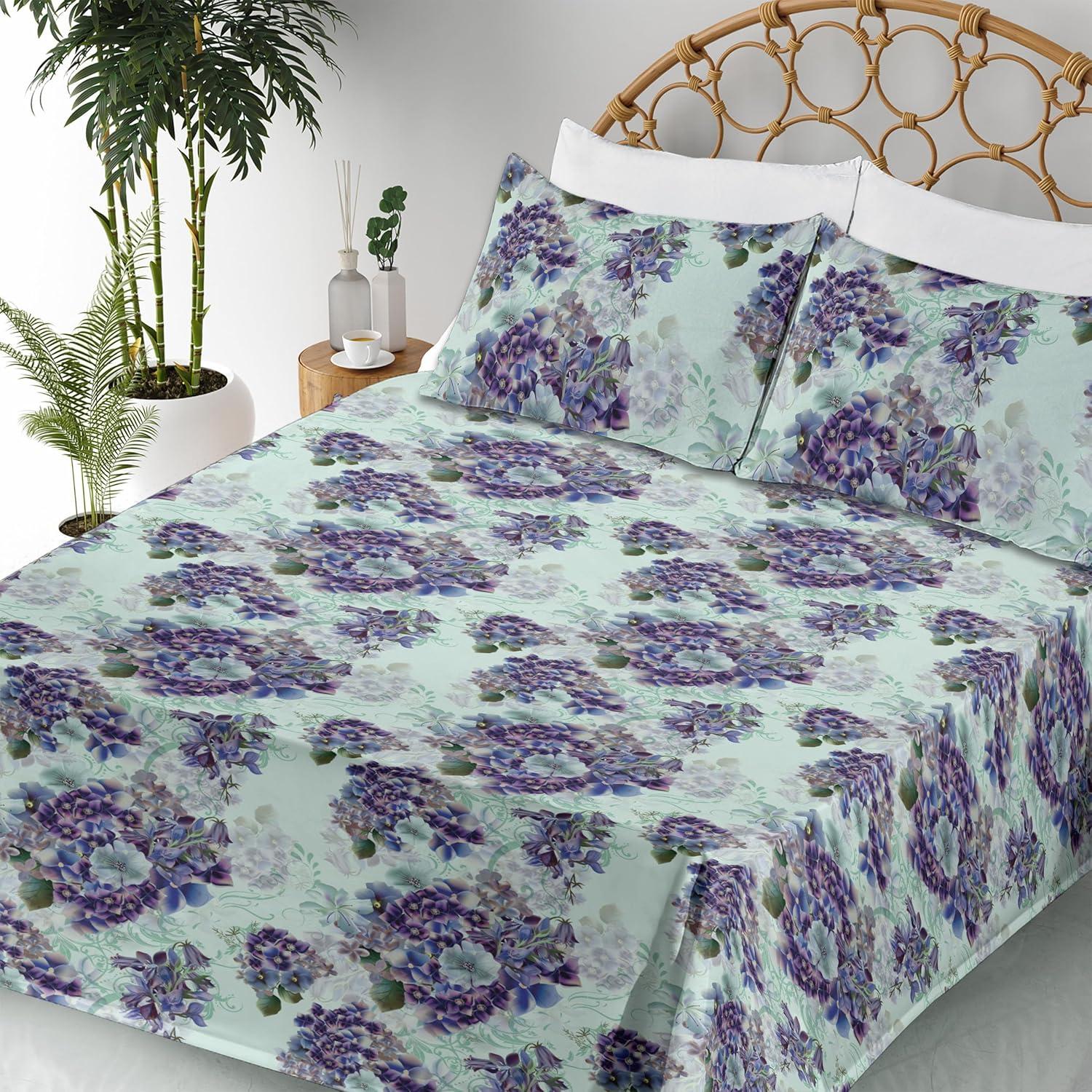 imageAmbesonne Spring Floral Sheet Set Valentines Day Concept Romantic Garden Flowers with Leaves Greenery Fitted and Flat Sheet with Pillowcases Bedding Accent 4 Piece Set Queen Seafoam Peach WhitePale Purple and Sage Green