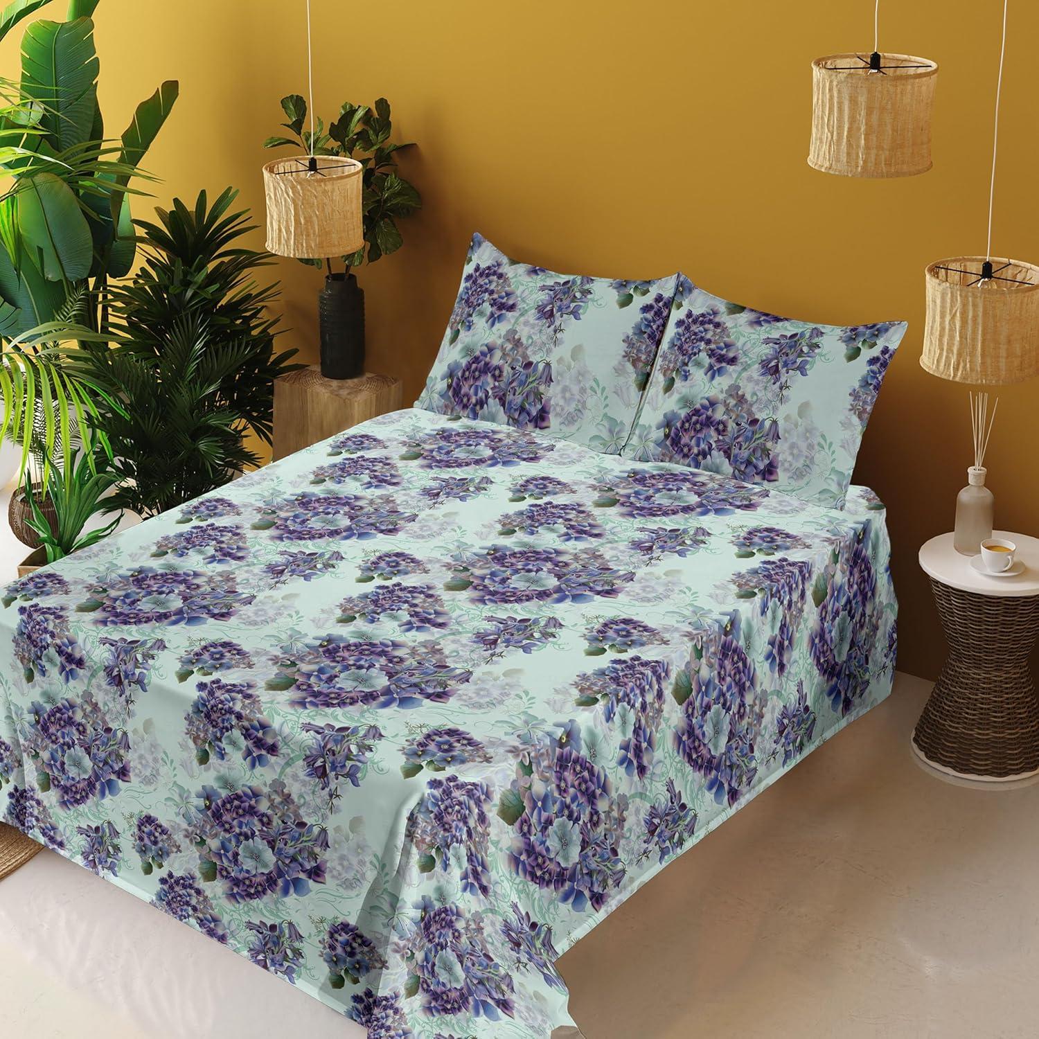 imageAmbesonne Spring Floral Sheet Set Valentines Day Concept Romantic Garden Flowers with Leaves Greenery Fitted and Flat Sheet with Pillowcases Bedding Accent 4 Piece Set Queen Seafoam Peach WhitePale Purple and Sage Green