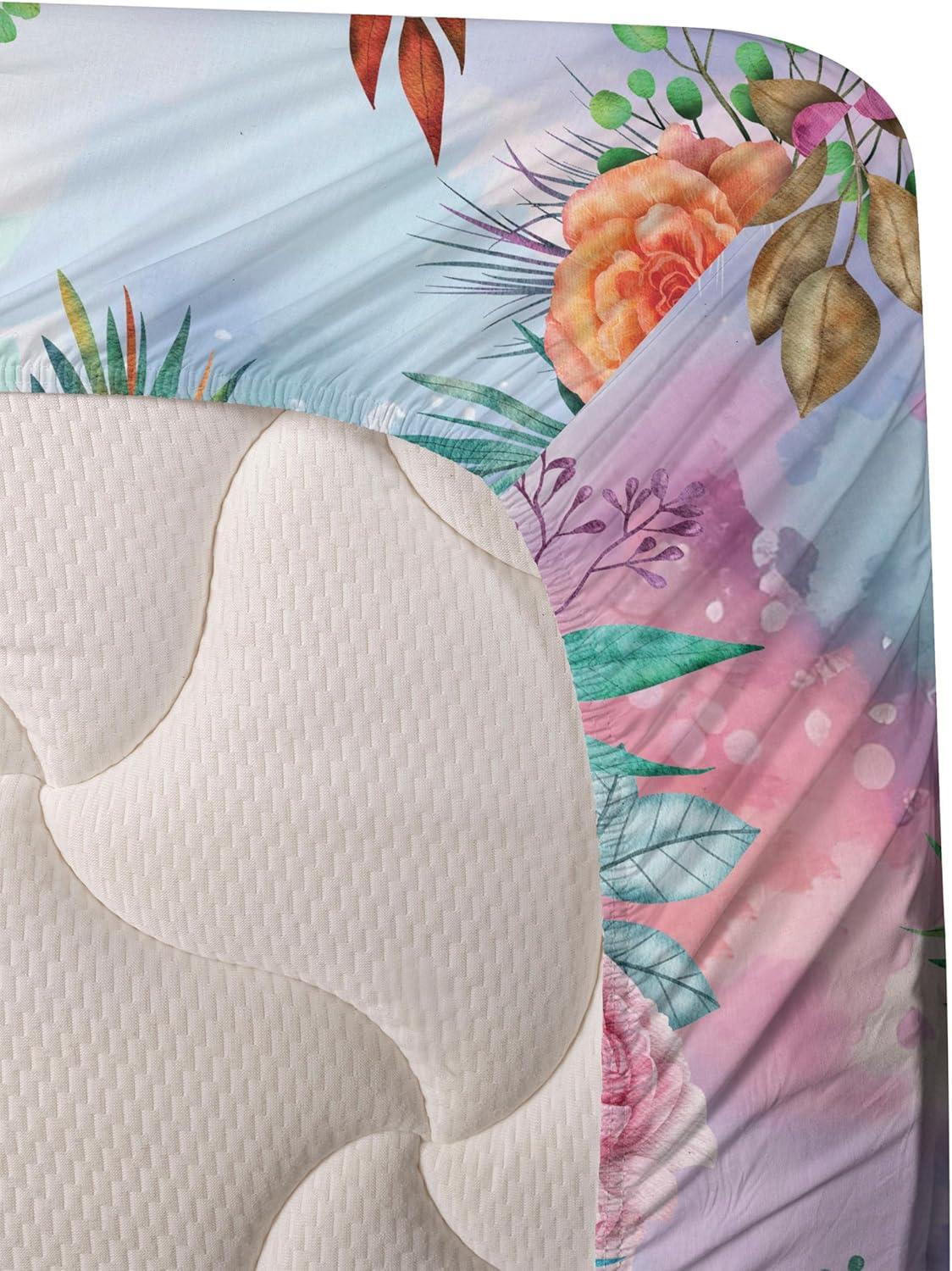 imageAmbesonne Spring Floral Sheet Set Valentines Day Concept Romantic Garden Flowers with Leaves Greenery Fitted and Flat Sheet with Pillowcases Bedding Accent 4 Piece Set Queen Seafoam Peach WhiteMulticolor Dark Coral