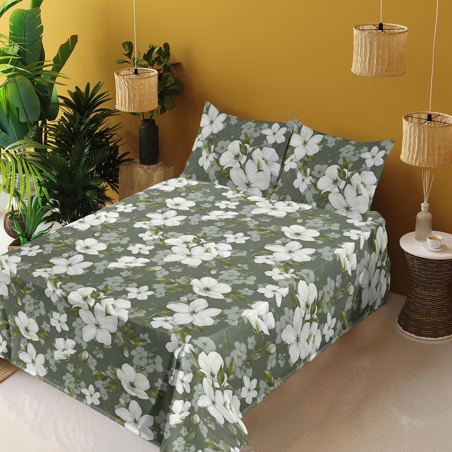 imageAmbesonne Spring Floral Sheet Set Valentines Day Concept Romantic Garden Flowers with Leaves Greenery Fitted and Flat Sheet with Pillowcases Bedding Accent 4 Piece Set Queen Seafoam Peach WhiteOff White Peacock Green