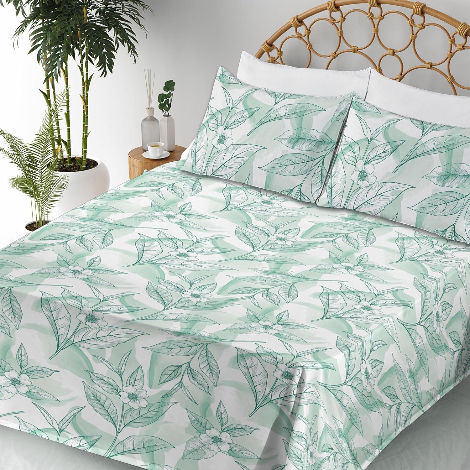 imageAmbesonne Spring Floral Sheet Set Valentines Day Concept Romantic Garden Flowers with Leaves Greenery Fitted and Flat Sheet with Pillowcases Bedding Accent 4 Piece Set Queen Seafoam Peach WhiteAlmond Green Sea Green