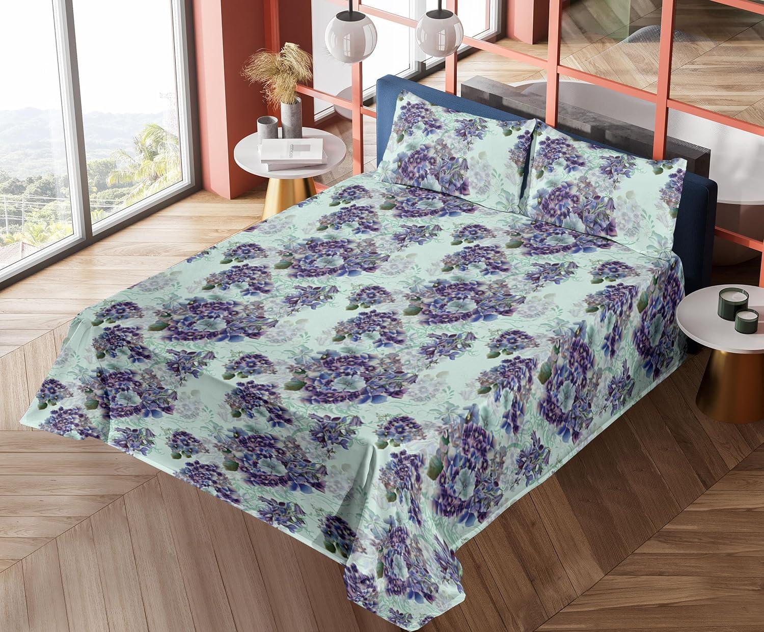 imageAmbesonne Spring Floral Sheet Set Valentines Day Concept Romantic Garden Flowers with Leaves Greenery Fitted and Flat Sheet with Pillowcases Bedding Accent 4 Piece Set Queen Seafoam Peach WhitePale Purple and Sage Green