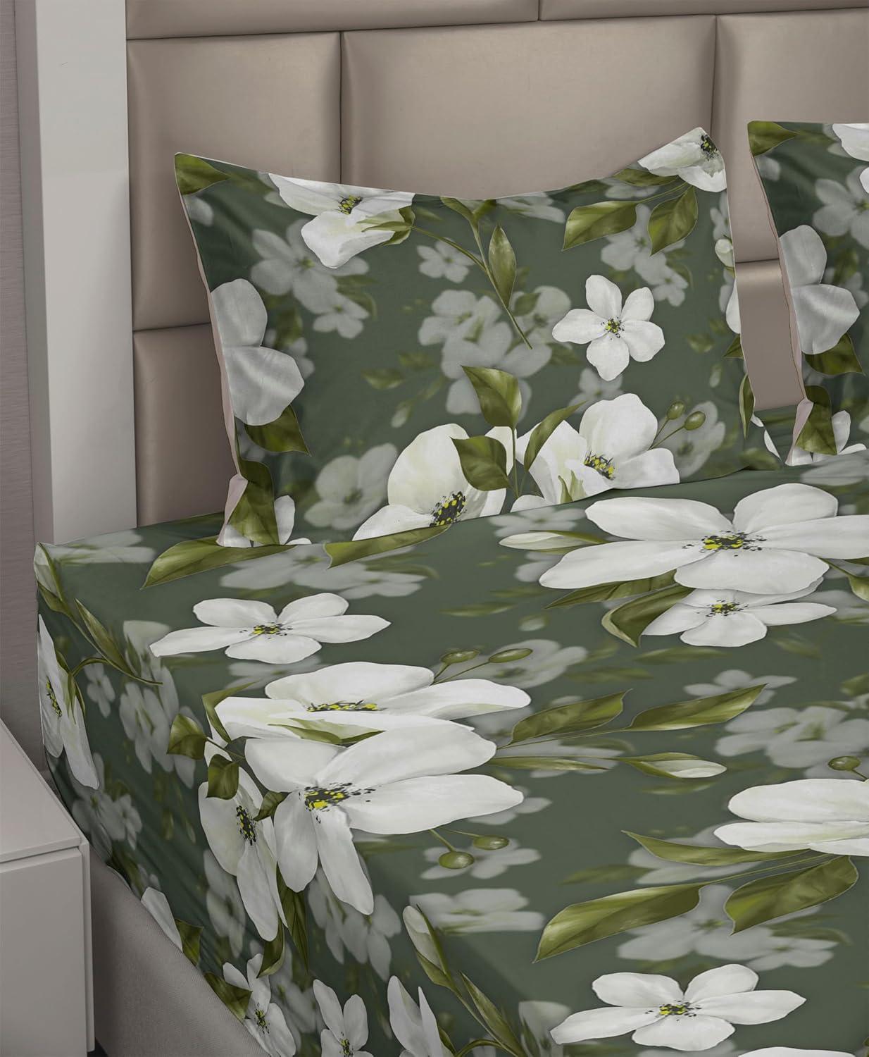 imageAmbesonne Spring Floral Sheet Set Valentines Day Concept Romantic Garden Flowers with Leaves Greenery Fitted and Flat Sheet with Pillowcases Bedding Accent 4 Piece Set Queen Seafoam Peach WhiteOff White Peacock Green