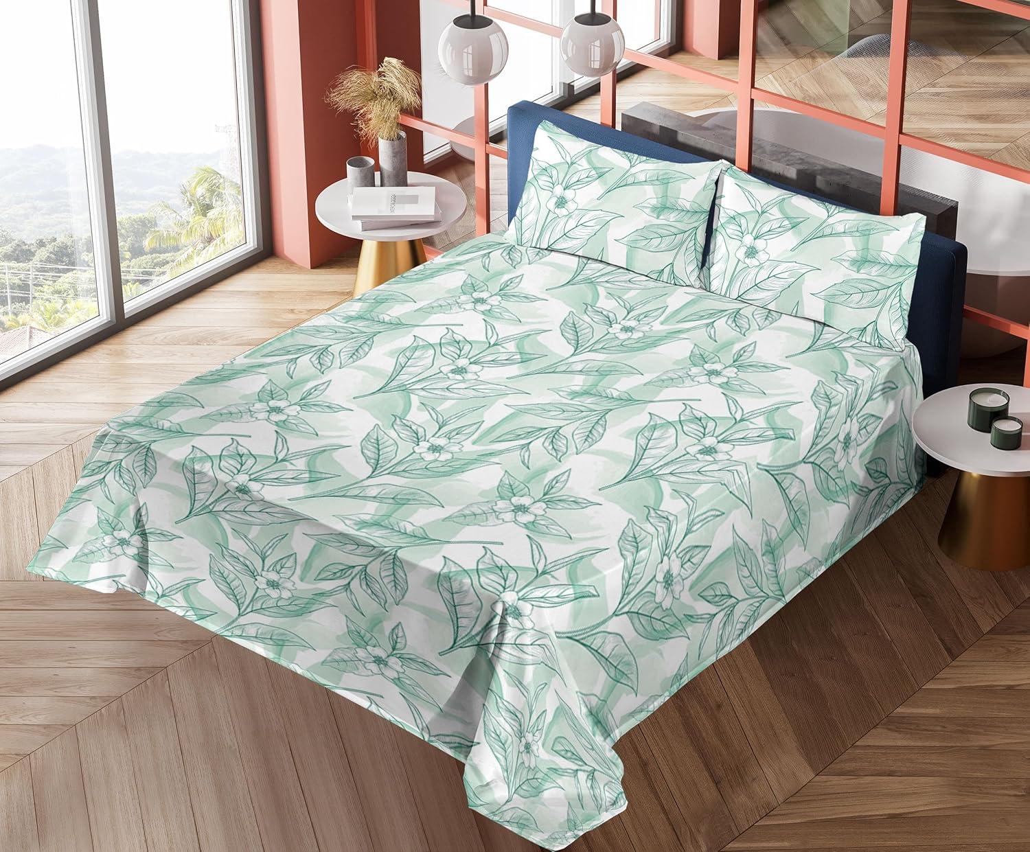 imageAmbesonne Spring Floral Sheet Set Valentines Day Concept Romantic Garden Flowers with Leaves Greenery Fitted and Flat Sheet with Pillowcases Bedding Accent 4 Piece Set Queen Seafoam Peach WhiteAlmond Green Sea Green