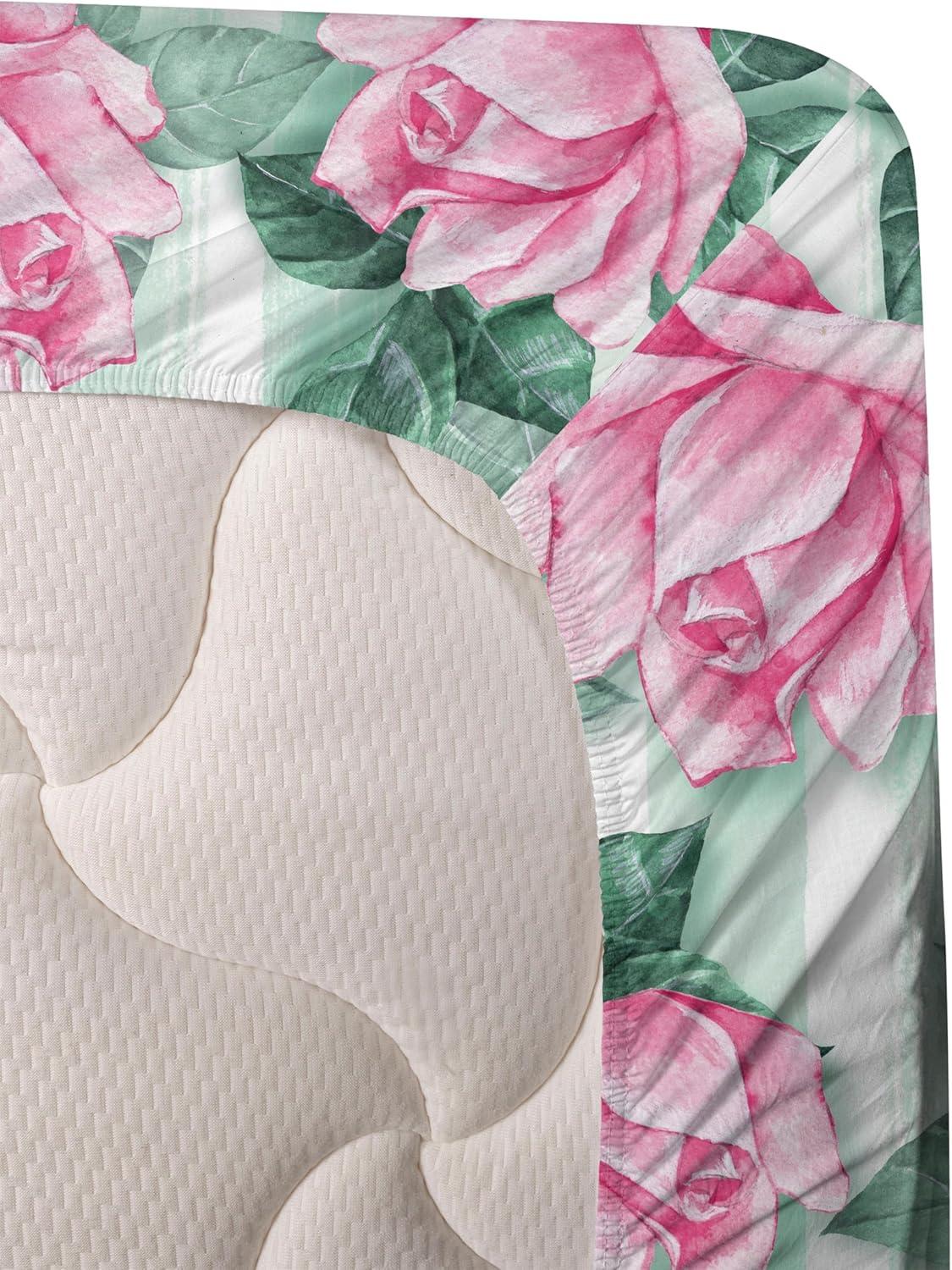 imageAmbesonne Spring Floral Sheet Set Valentines Day Concept Romantic Garden Flowers with Leaves Greenery Fitted and Flat Sheet with Pillowcases Bedding Accent 4 Piece Set Queen Seafoam Peach WhitePastel Pink Jade Green