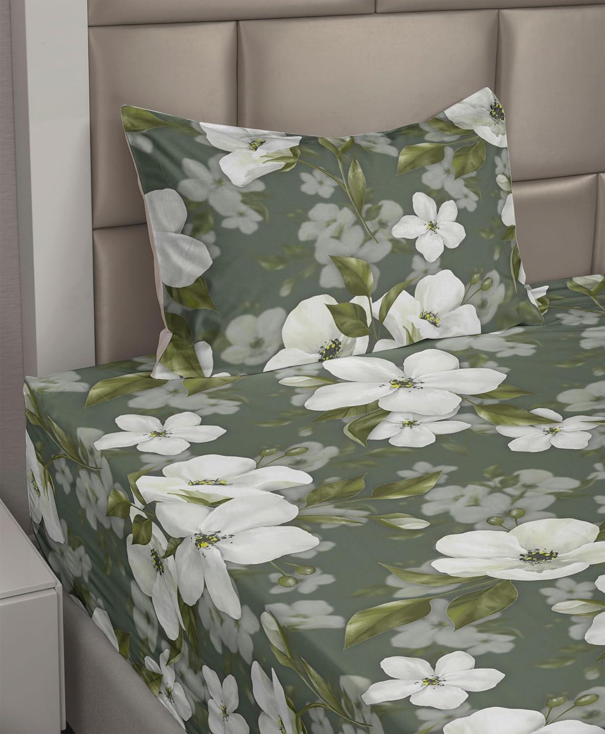 imageAmbesonne Spring Floral Sheet Set Valentines Day Concept Romantic Garden Flowers with Leaves Greenery Fitted and Flat Sheet with Pillowcases Bedding Accent 4 Piece Set Queen Seafoam Peach WhiteOff White Peacock Green