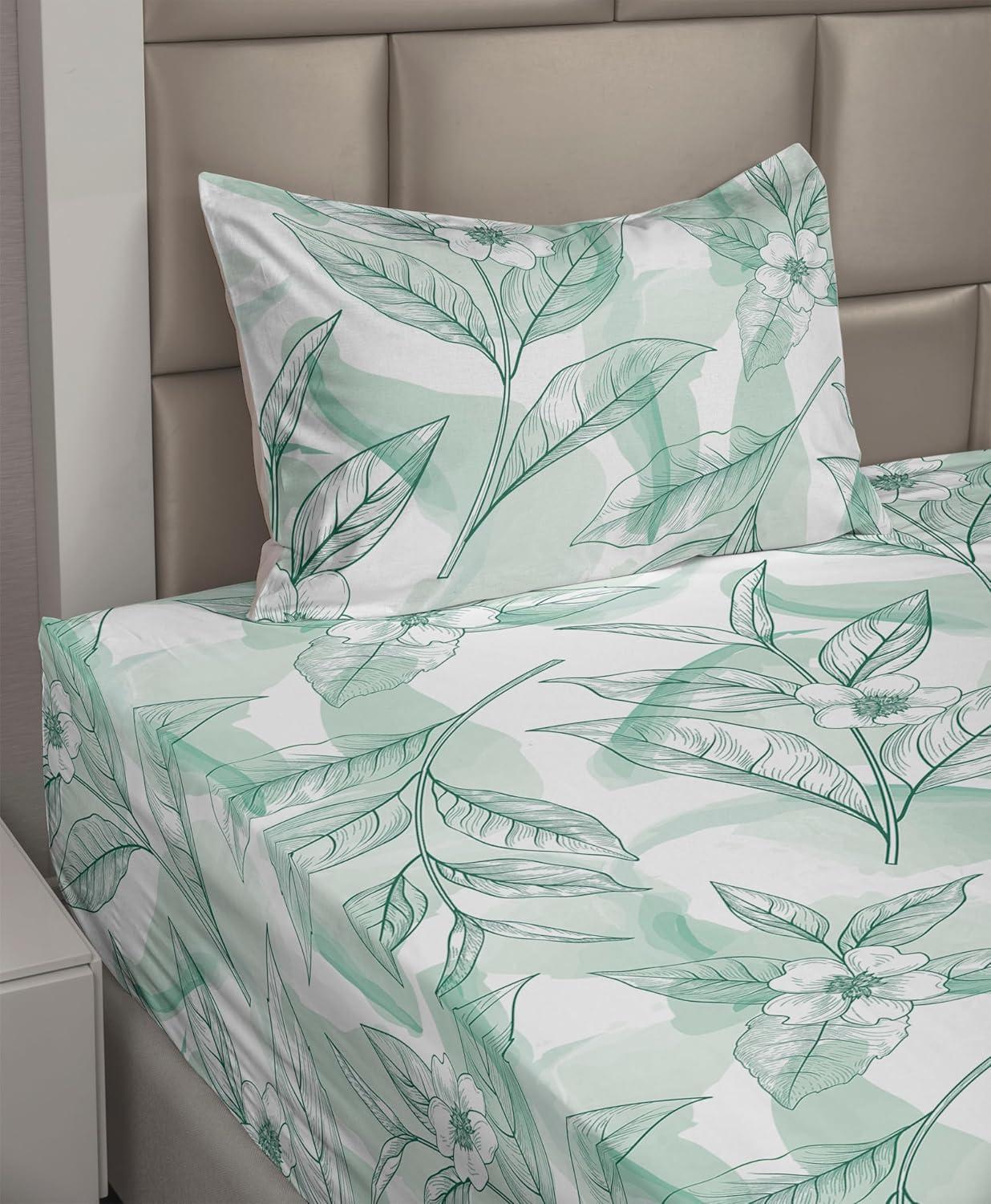imageAmbesonne Spring Floral Sheet Set Valentines Day Concept Romantic Garden Flowers with Leaves Greenery Fitted and Flat Sheet with Pillowcases Bedding Accent 4 Piece Set Queen Seafoam Peach WhiteAlmond Green Sea Green
