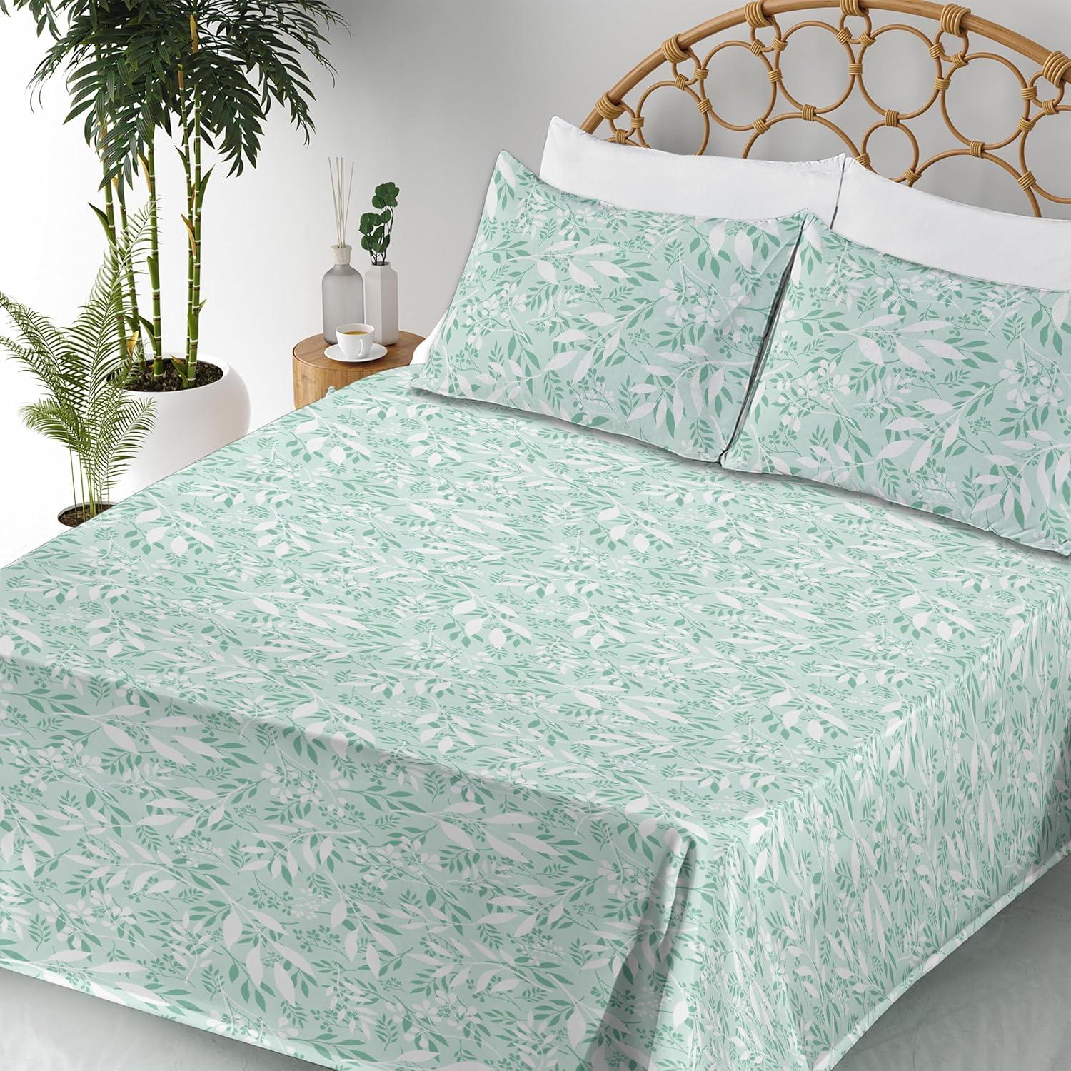 imageAmbesonne Spring Floral Sheet Set Valentines Day Concept Romantic Garden Flowers with Leaves Greenery Fitted and Flat Sheet with Pillowcases Bedding Accent 4 Piece Set Queen Seafoam Peach WhiteAlmond Green White