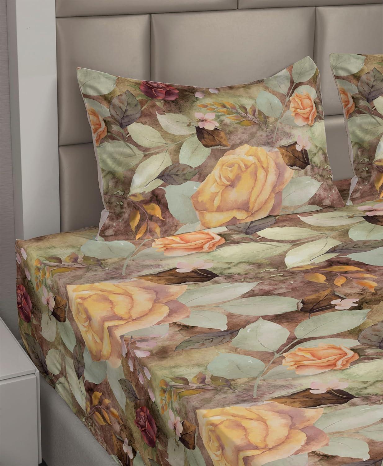 imageAmbesonne Spring Floral Sheet Set Valentines Day Concept Romantic Garden Flowers with Leaves Greenery Fitted and Flat Sheet with Pillowcases Bedding Accent 4 Piece Set Queen Seafoam Peach WhiteMustard Pistachio Green