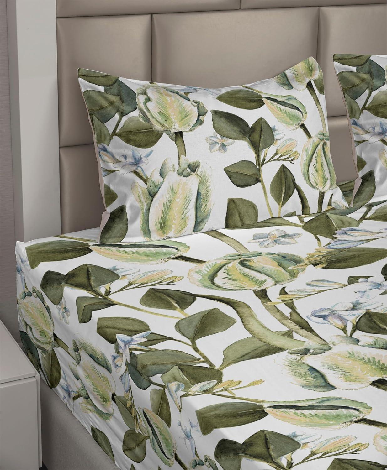 imageAmbesonne Spring Floral Sheet Set Valentines Day Concept Romantic Garden Flowers with Leaves Greenery Fitted and Flat Sheet with Pillowcases Bedding Accent 4 Piece Set Queen Seafoam Peach WhitePistachio Green and White
