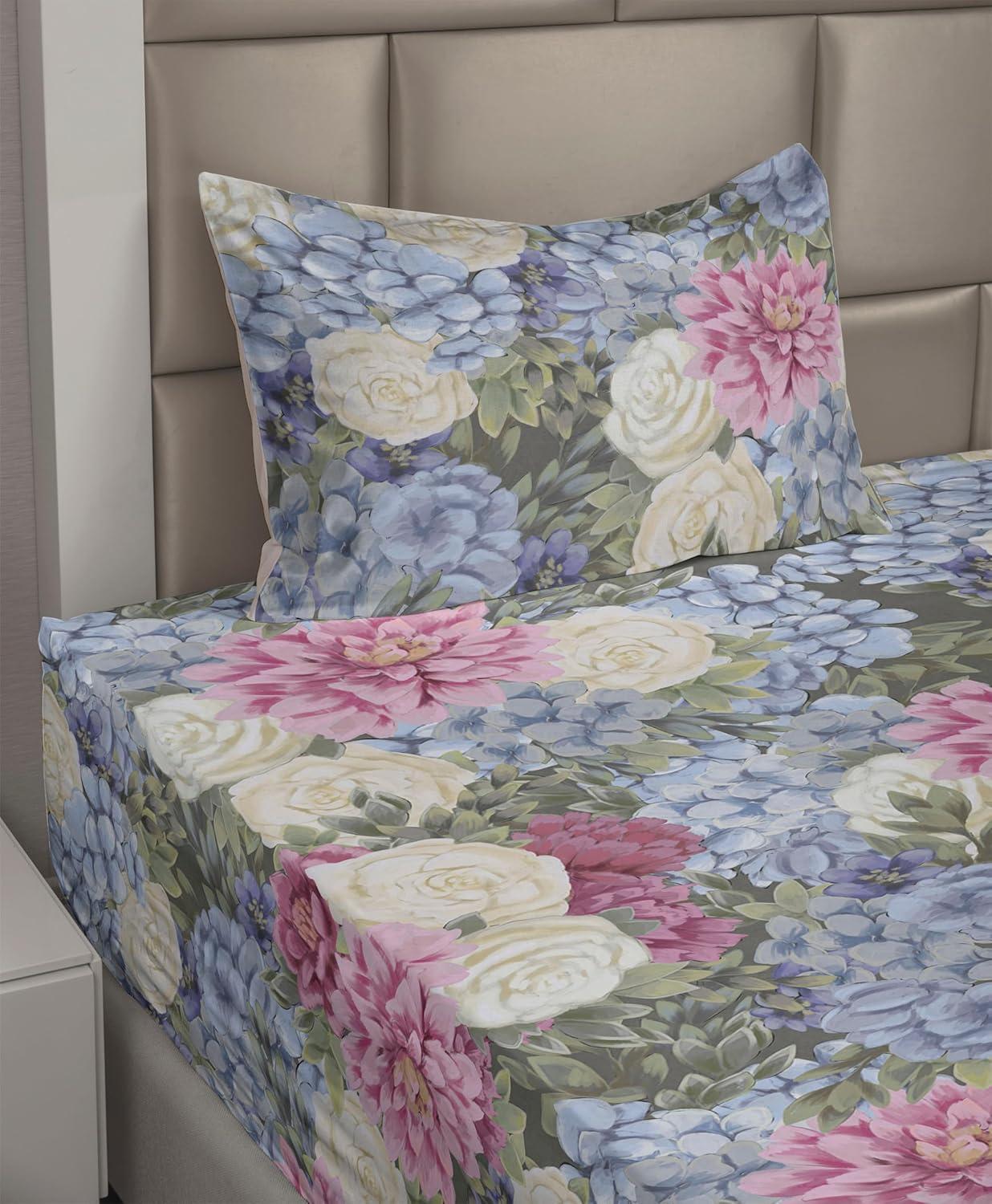 imageAmbesonne Spring Floral Sheet Set Valentines Day Concept Romantic Garden Flowers with Leaves Greenery Fitted and Flat Sheet with Pillowcases Bedding Accent 4 Piece Set Queen Seafoam Peach WhiteMauve Taupe Ceil Blue