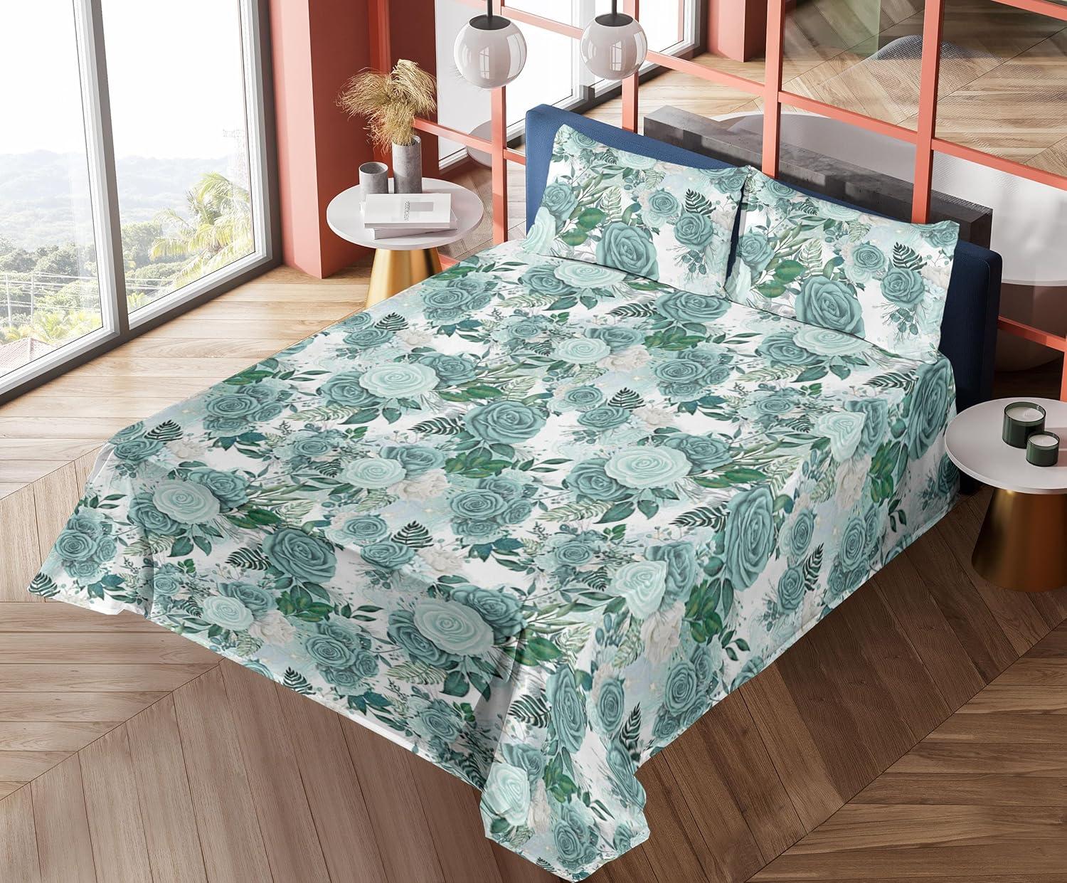 imageAmbesonne Spring Floral Sheet Set Valentines Day Concept Romantic Garden Flowers with Leaves Greenery Fitted and Flat Sheet with Pillowcases Bedding Accent 4 Piece Set Queen Seafoam Peach WhiteSea Green Mint Green