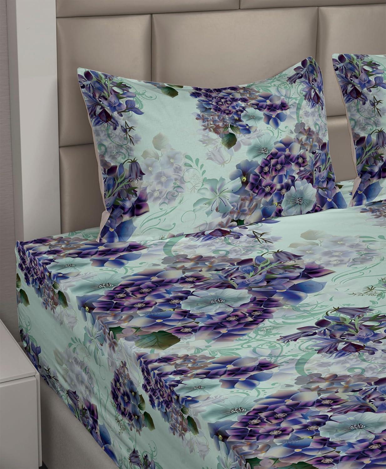 imageAmbesonne Spring Floral Sheet Set Valentines Day Concept Romantic Garden Flowers with Leaves Greenery Fitted and Flat Sheet with Pillowcases Bedding Accent 4 Piece Set Queen Seafoam Peach WhitePale Purple and Sage Green