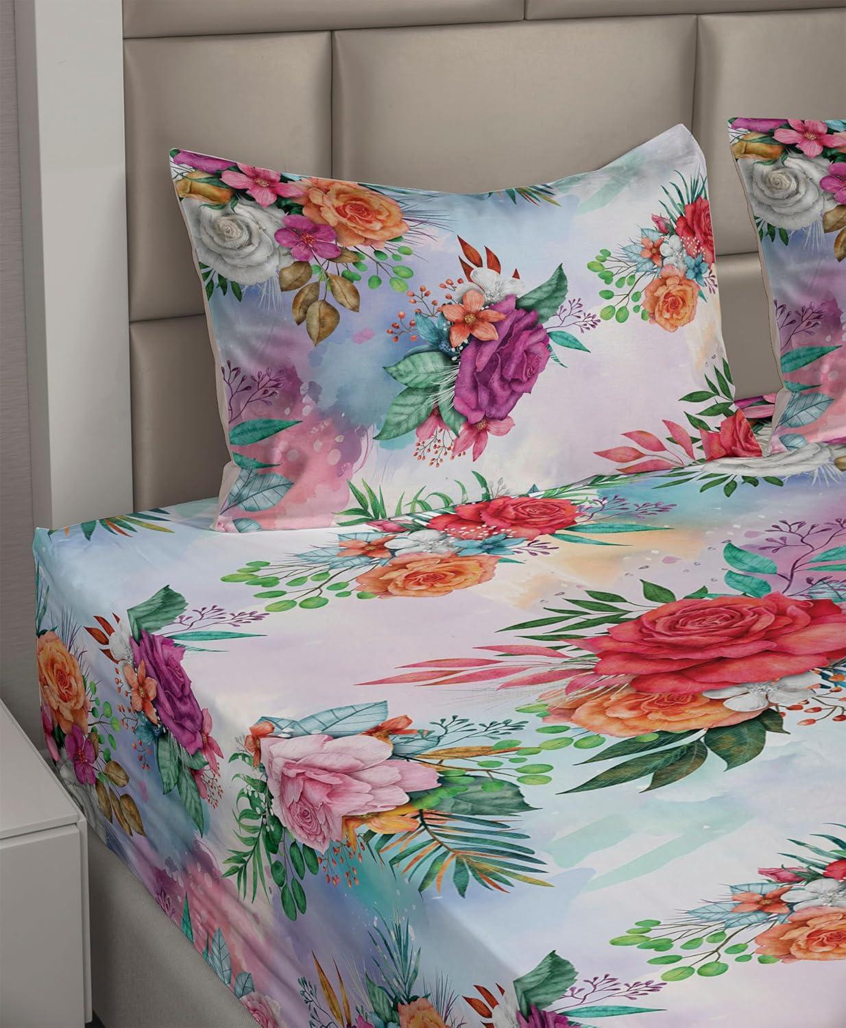 imageAmbesonne Spring Floral Sheet Set Valentines Day Concept Romantic Garden Flowers with Leaves Greenery Fitted and Flat Sheet with Pillowcases Bedding Accent 4 Piece Set Queen Seafoam Peach WhiteMulticolor Dark Coral
