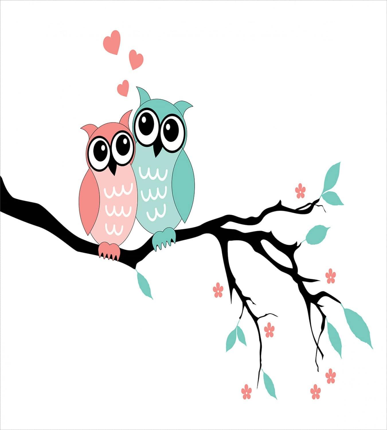 imageAmbesonne Teal and White Duvet Cover Sets Owl Couple Sitting on Tree Branch Valentines Romance Love Bedding Set with 2 Duvet Covers amp 4 Pillowcases 2 Pack Queen Size Turquoise Coral Black