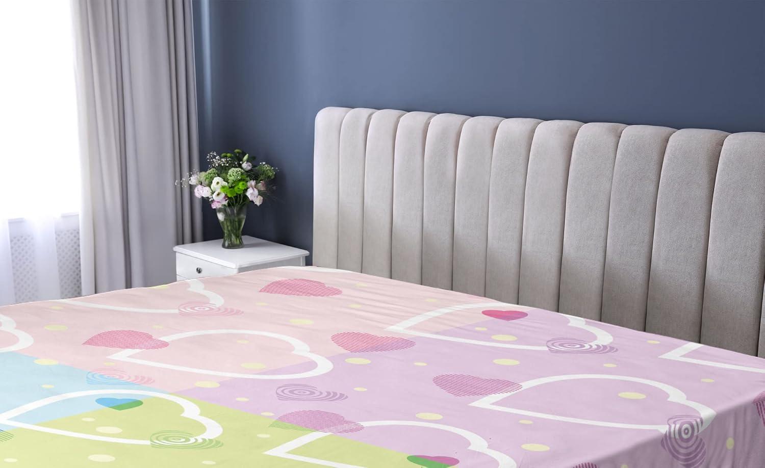 imageAmbesonne Valentine Fitted Sheet Big Little Heart Motifs on Colorful Background with Dots Romance Love Theme Bed Cover with AllRound Elastic Deep Pocket for Comfort Queen Size MulticolorMulticolor