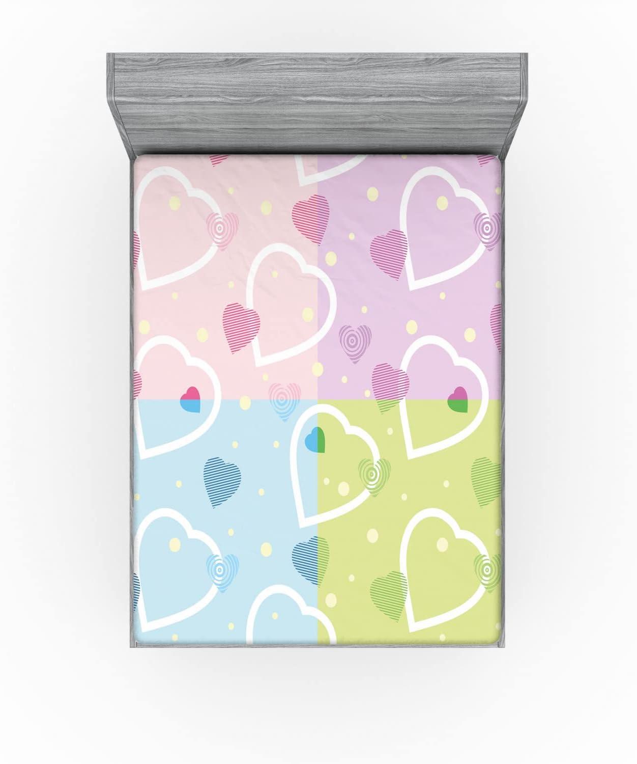 imageAmbesonne Valentine Fitted Sheet Big Little Heart Motifs on Colorful Background with Dots Romance Love Theme Bed Cover with AllRound Elastic Deep Pocket for Comfort Queen Size MulticolorMulticolor