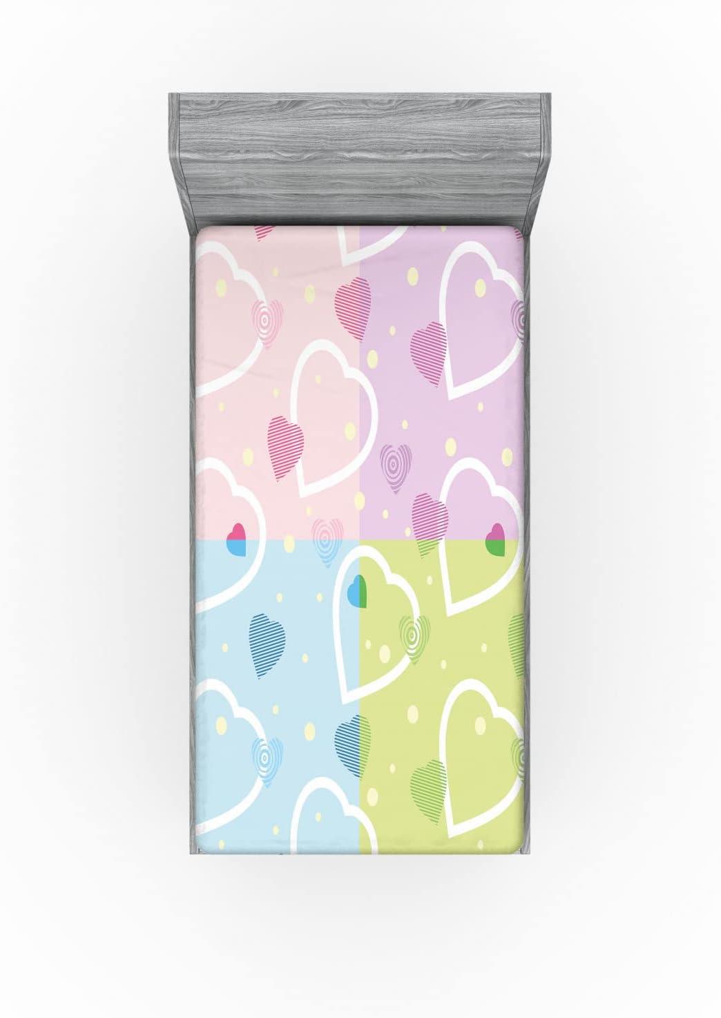 imageAmbesonne Valentine Fitted Sheet Big Little Heart Motifs on Colorful Background with Dots Romance Love Theme Bed Cover with AllRound Elastic Deep Pocket for Comfort Queen Size MulticolorMulticolor