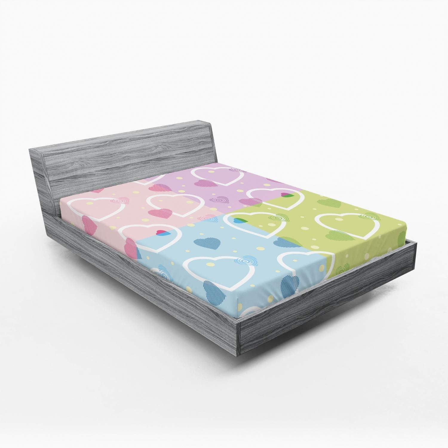 imageAmbesonne Valentine Fitted Sheet Big Little Heart Motifs on Colorful Background with Dots Romance Love Theme Bed Cover with AllRound Elastic Deep Pocket for Comfort Queen Size MulticolorMulticolor
