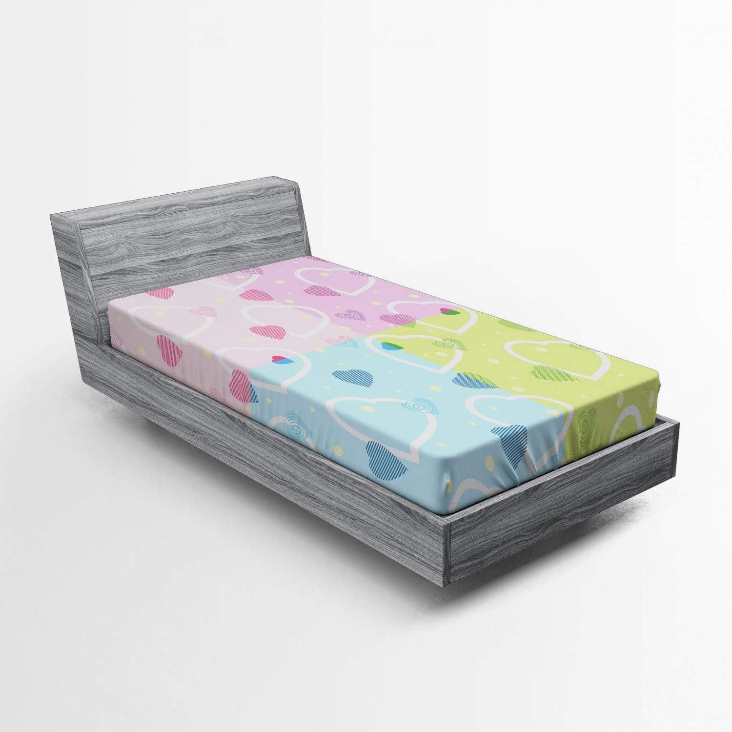 imageAmbesonne Valentine Fitted Sheet Big Little Heart Motifs on Colorful Background with Dots Romance Love Theme Bed Cover with AllRound Elastic Deep Pocket for Comfort Queen Size MulticolorMulticolor
