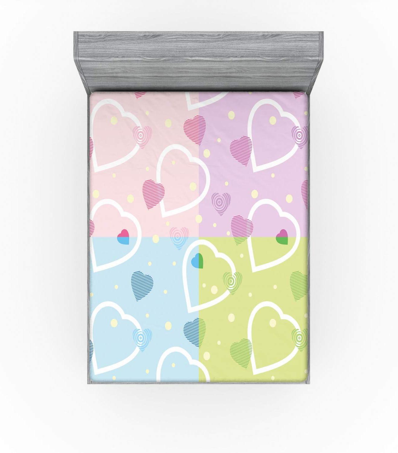 imageAmbesonne Valentine Fitted Sheet Big Little Heart Motifs on Colorful Background with Dots Romance Love Theme Bed Cover with AllRound Elastic Deep Pocket for Comfort Queen Size MulticolorMulticolor