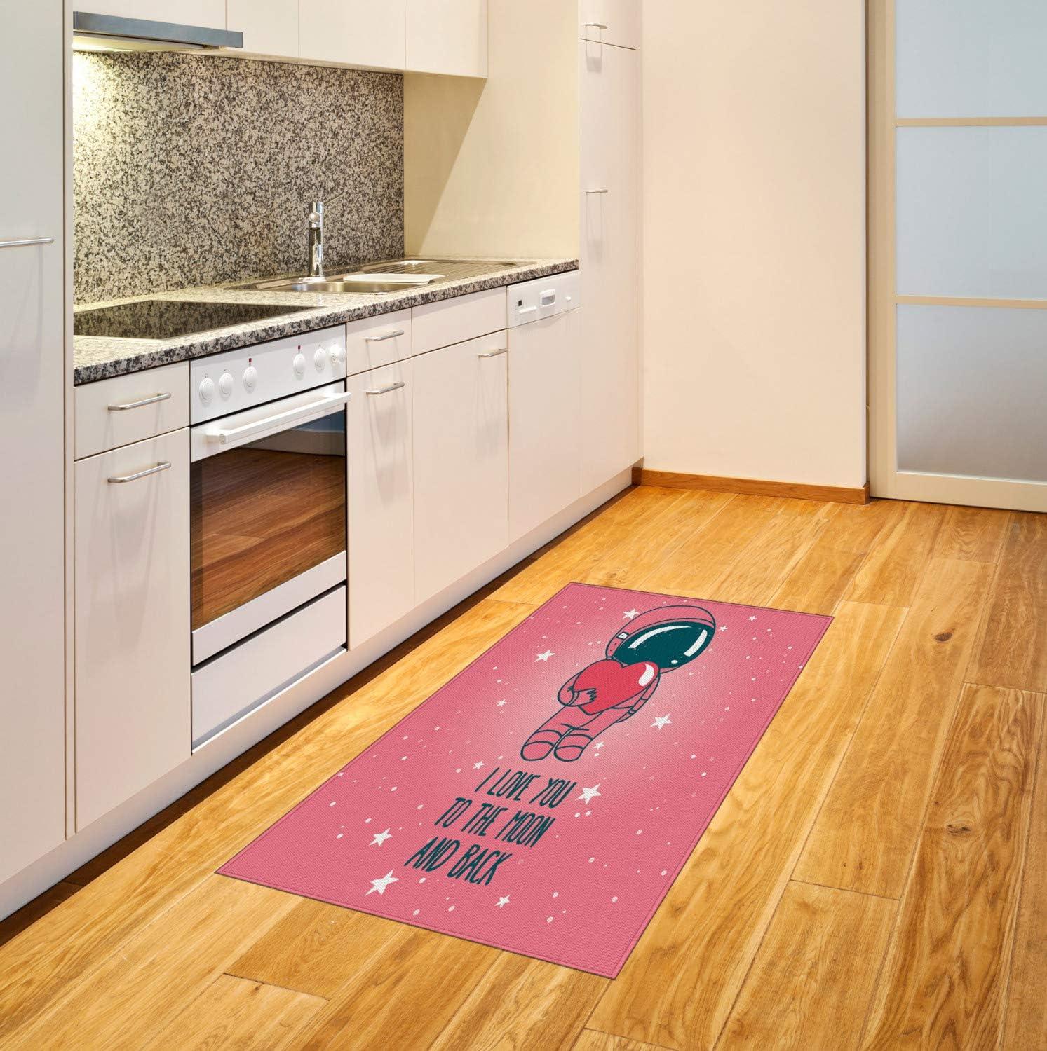 imageAmbesonne Valentines Area Rug I Love You to The Moon and Back Lettering with an Astronaut Holding Heart Flat Woven Accent Rug for Living Room Bedroom Dining Room 2 6 x 5 Pink Dark TealPink Dark Teal