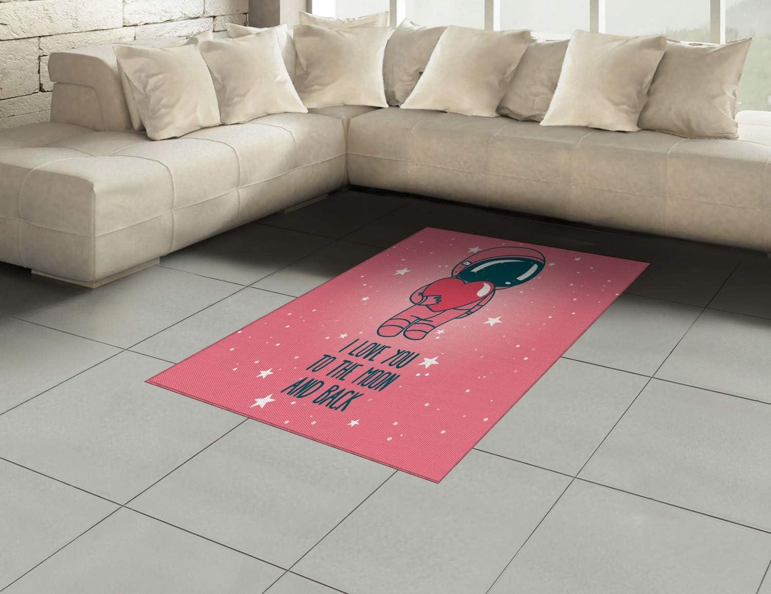 imageAmbesonne Valentines Area Rug I Love You to The Moon and Back Lettering with an Astronaut Holding Heart Flat Woven Accent Rug for Living Room Bedroom Dining Room 2 6 x 5 Pink Dark TealPink Dark Teal