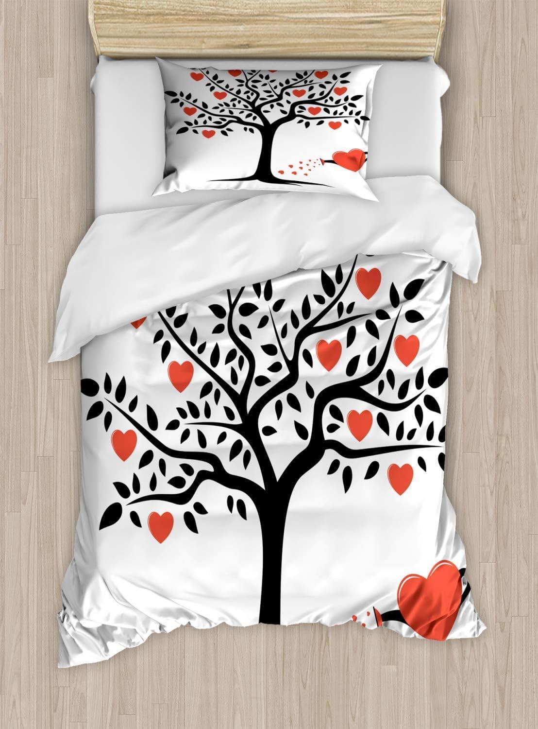 imageAmbesonne Valentines Day Duvet Cover Set Love Tree with Heart Romance Fruits Leaves Forest Couple Art Decorative 3 Piece Bedding Set with 2 Pillow Shams King Size Vermilion BlackVermilion Black