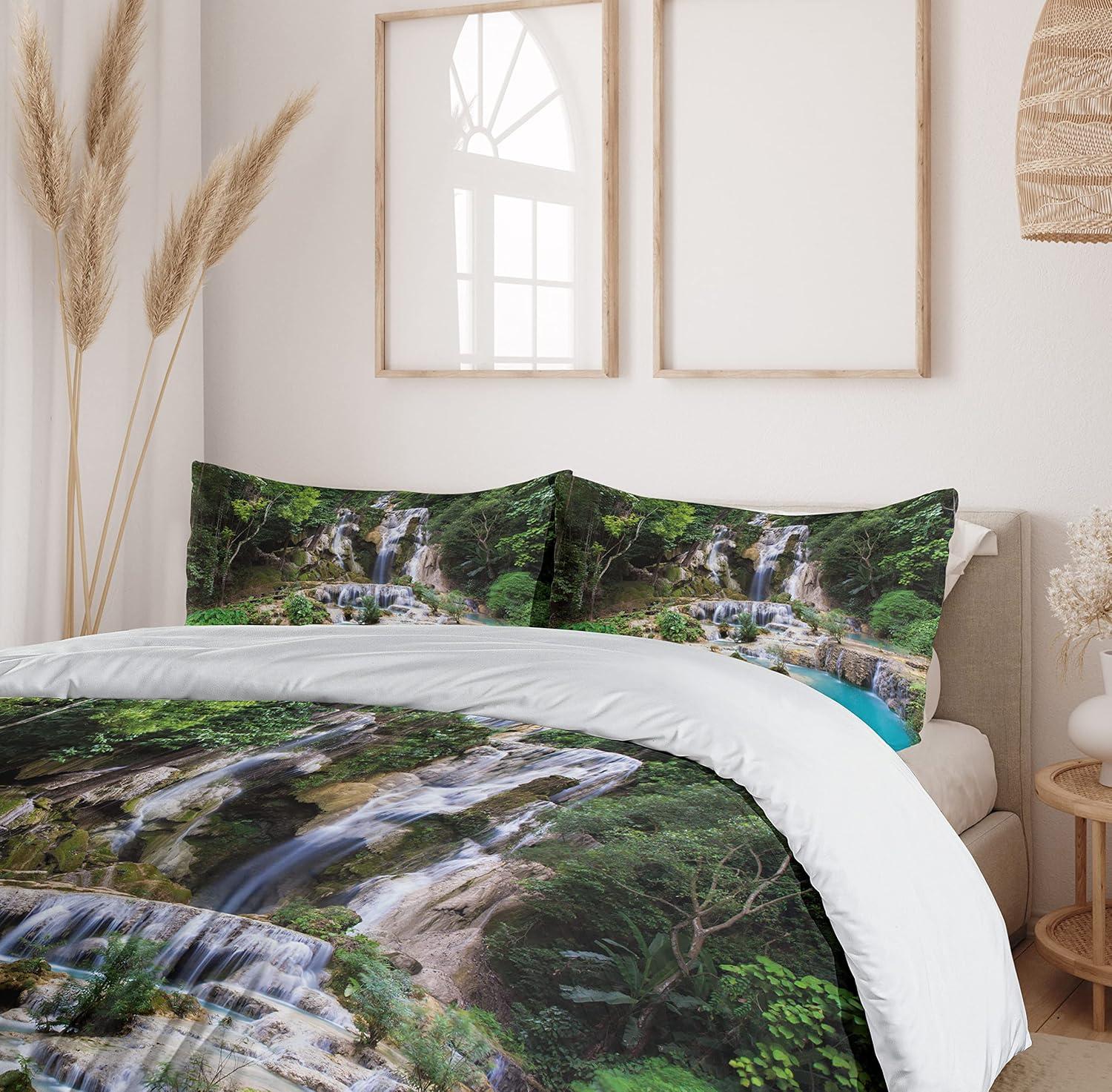 imageAmbesonne Valentines Day Duvet Cover Set Love Tree with Heart Romance Fruits Leaves Forest Couple Art Decorative 3 Piece Bedding Set with 2 Pillow Shams King Size Vermilion BlackBlue and Green