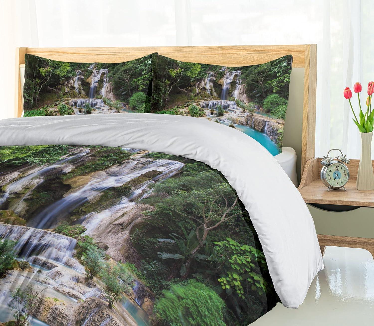 imageAmbesonne Valentines Day Duvet Cover Set Love Tree with Heart Romance Fruits Leaves Forest Couple Art Decorative 3 Piece Bedding Set with 2 Pillow Shams King Size Vermilion BlackBlue and Green