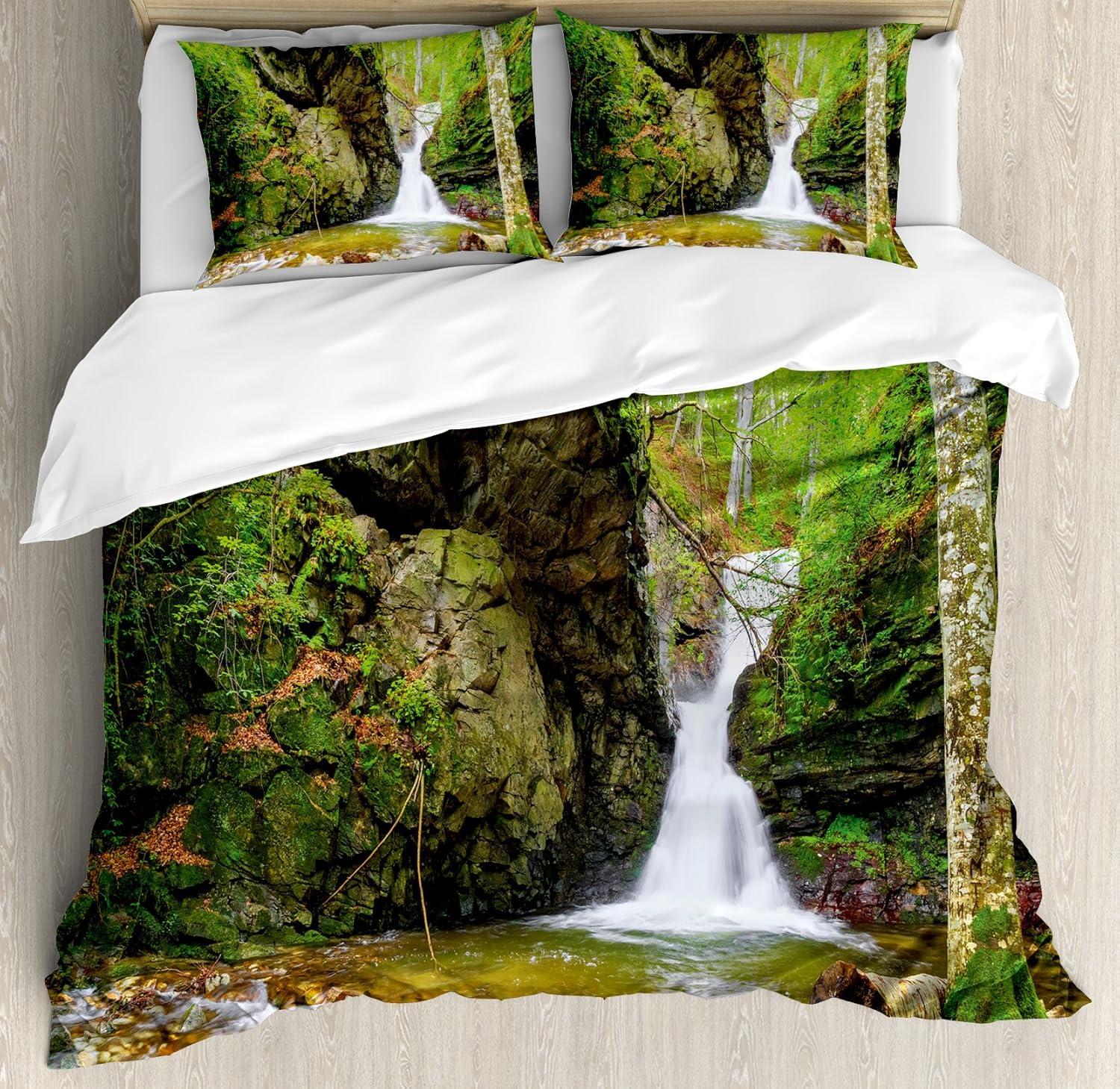 imageAmbesonne Valentines Day Duvet Cover Set Love Tree with Heart Romance Fruits Leaves Forest Couple Art Decorative 3 Piece Bedding Set with 2 Pillow Shams King Size Vermilion BlackGreen and White